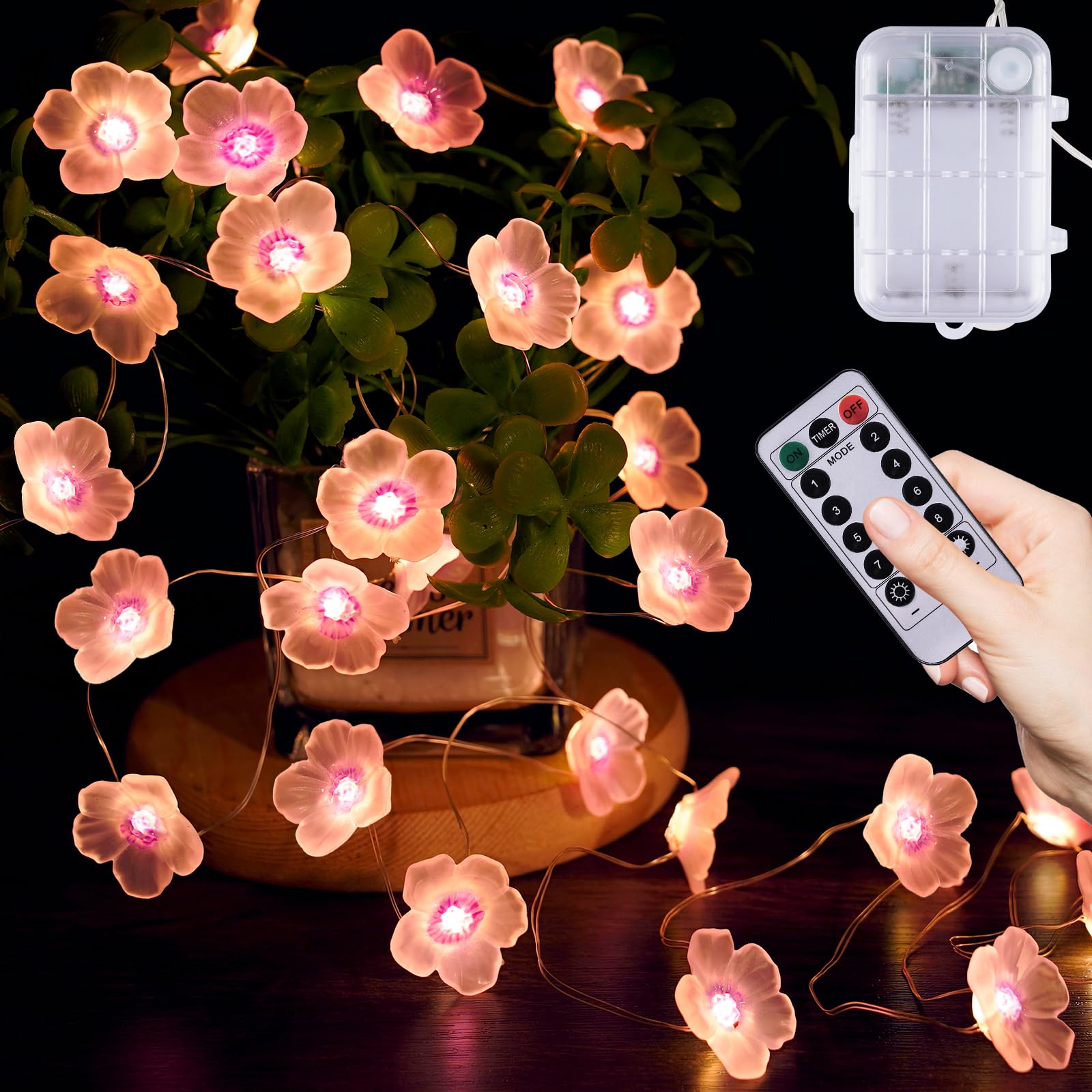 OMIKA Battery Operated String Lights Indoor, 16.5FT 50 LED Cherry Blossom Bedroom Lights, Warm White Flower Light Decorative for