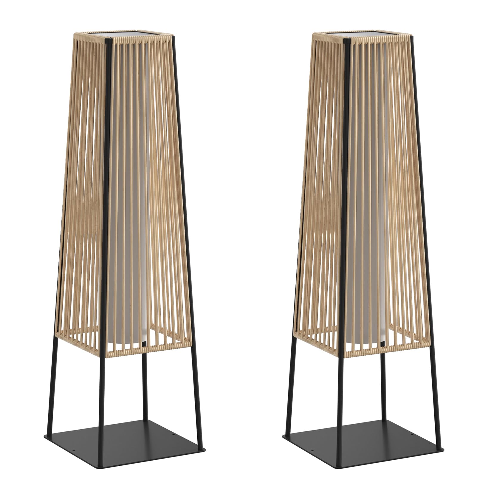 Pationate Outdoor Floor Lamp Set of 2, Rattan Solar Lanterns Outdoor Waterproof for Balcony, Deck, Garden & Patio (Natural)