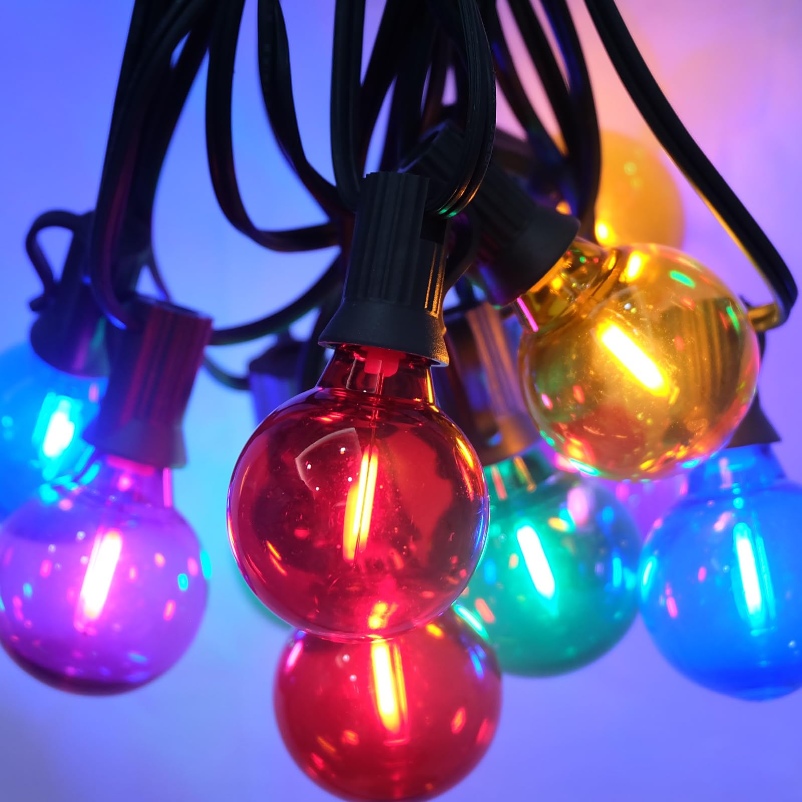 SUNSGNE G40 LED Christmas Light Bulbs, 25 Pack, E12 Base, Shatterproof, 0.6 Watt, Clear Multicolor