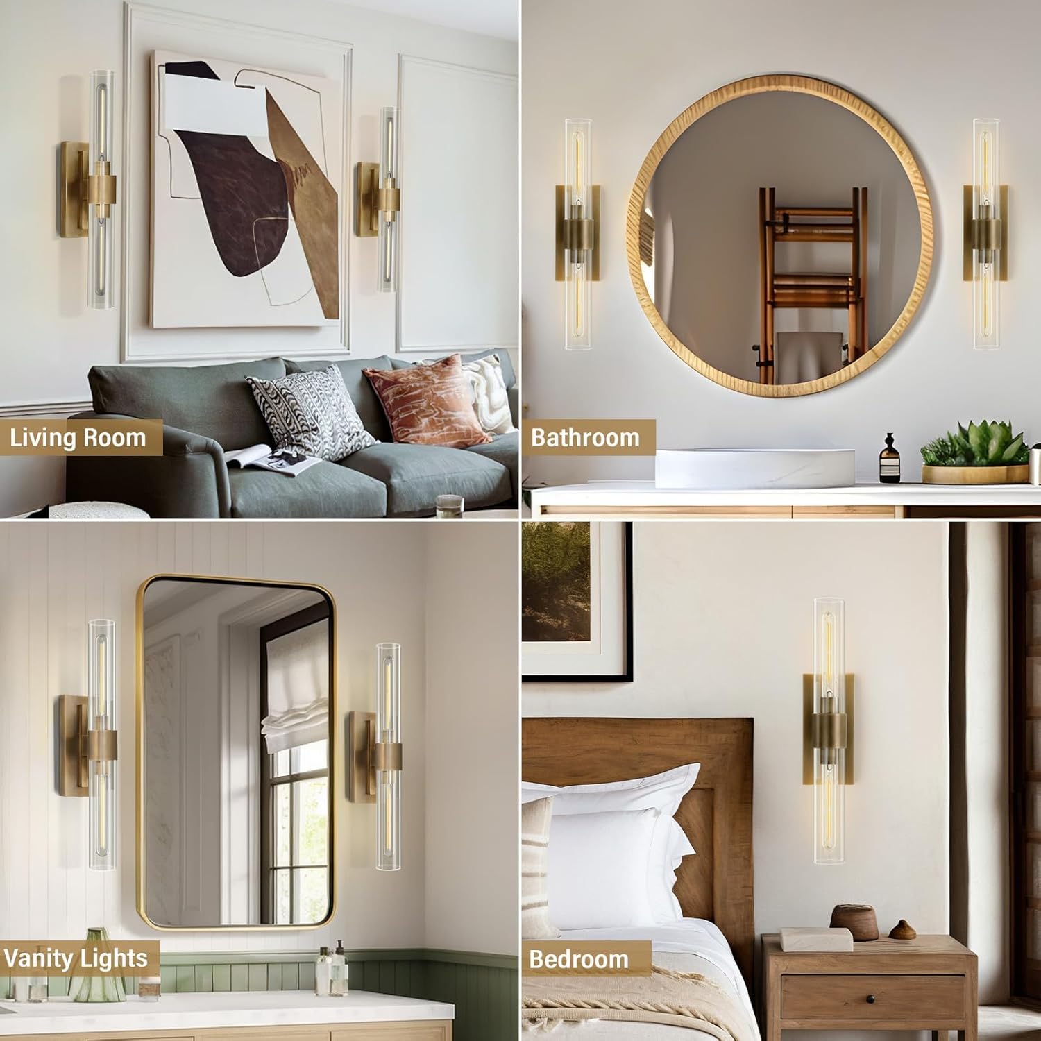 YUEXPAND Wall Sconce Gold 22.8in Bathroom Vanity Light Fixture with Clear Glass Shade, Includes Bulb