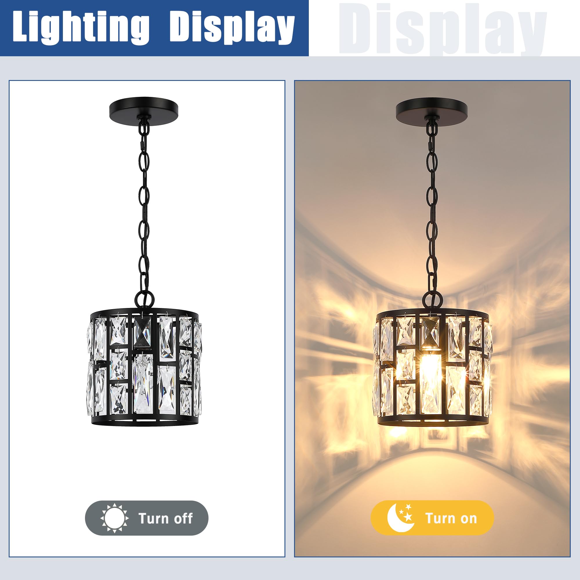 Modern Crystal Pendant Light,Black Chandelier Light Fixture, Cylinder Adjustable Height Pendant Lights For Kitchen,Dining Room,L