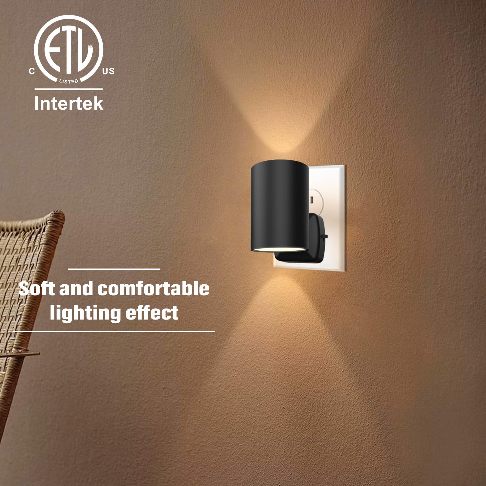 NOVELUX Night Light Plug-In, ETL Certified, Dusk to Dawn Sensor, Adjustable Brightness, 2-Pack, Cool White 5700K, Plastic