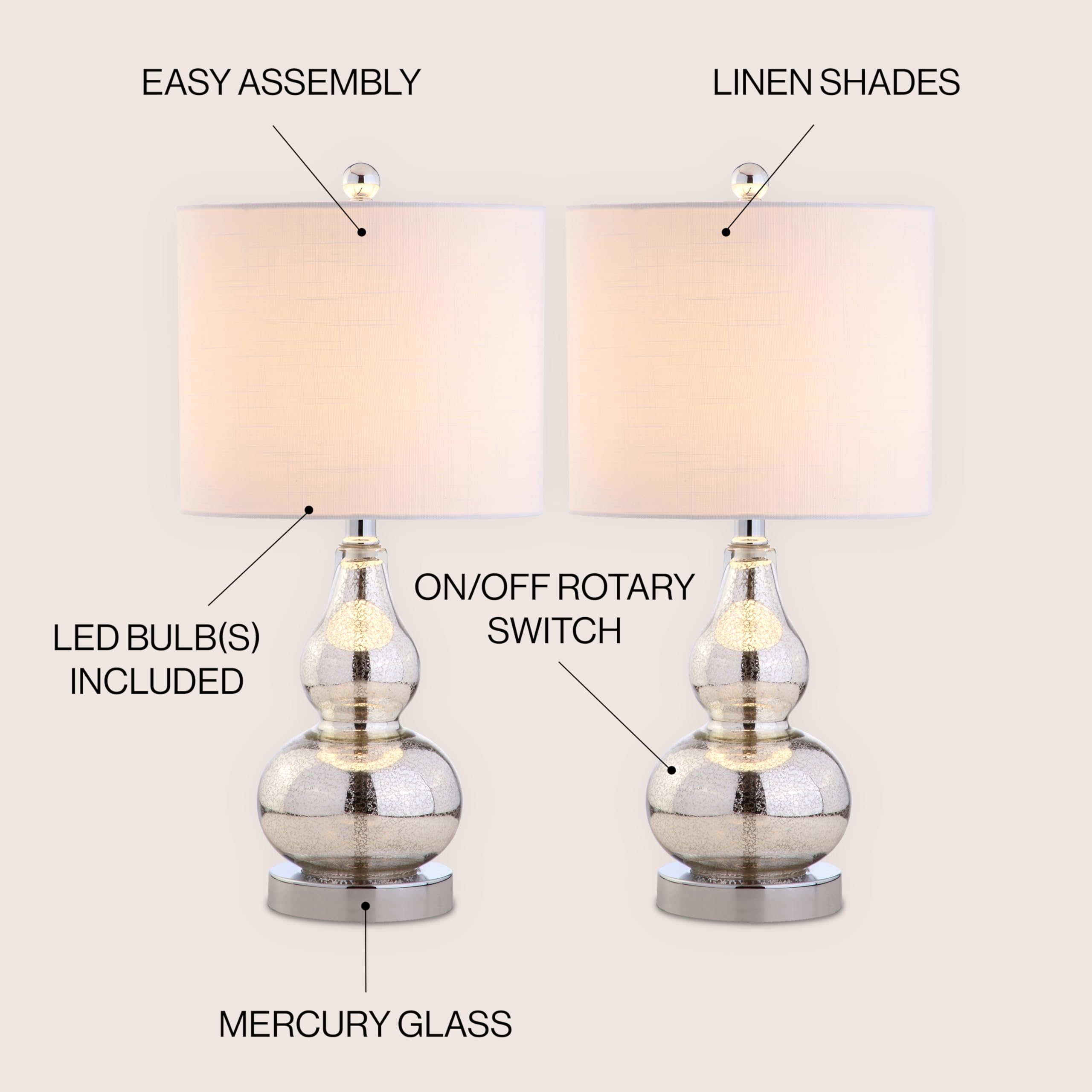 Jonathan Y Jyl1028C-Set2 Anya 20.5'' Mini Glass Lamp(Set Of 2) Transitional,Glam,Midcentury For Bedroom, Living Room, Office, Co