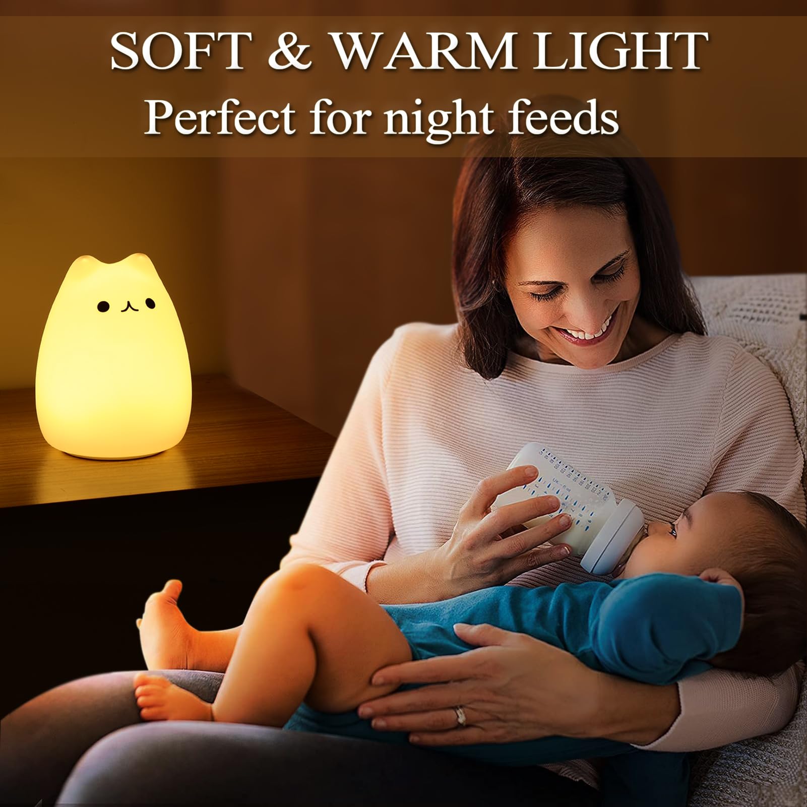 SMOORITA Cat Lamp - Cute Kitty Night Light with Remote Control, Rechargeable for Kids, Model SMOO-V1, Perfect Christmas Gift