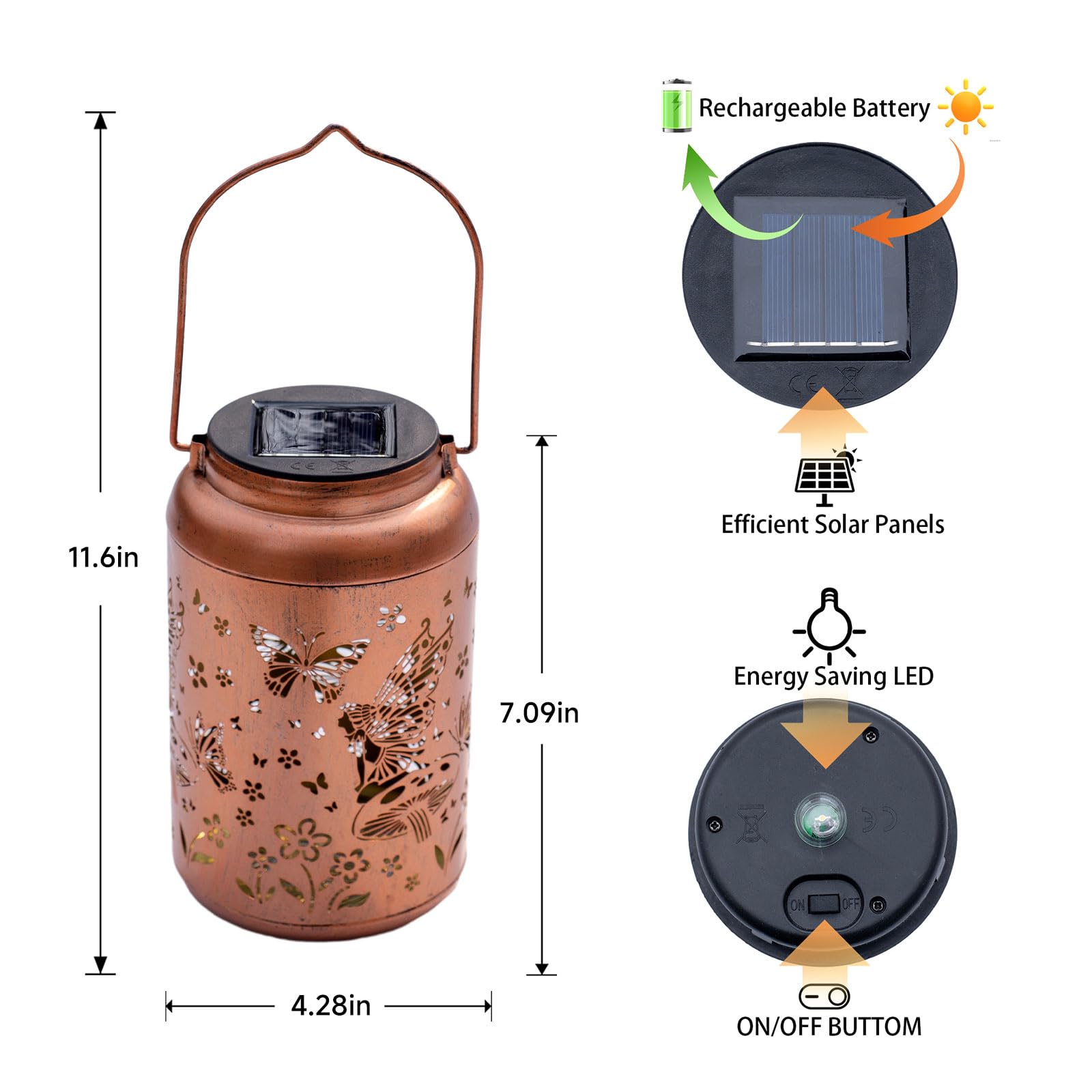 2Pack Solar Lanterns Outdoor Waterproof Hanging Butterfly Lights Led Metal Fairy Lantern Decorative Garden,Patio,Landscape,Walkw