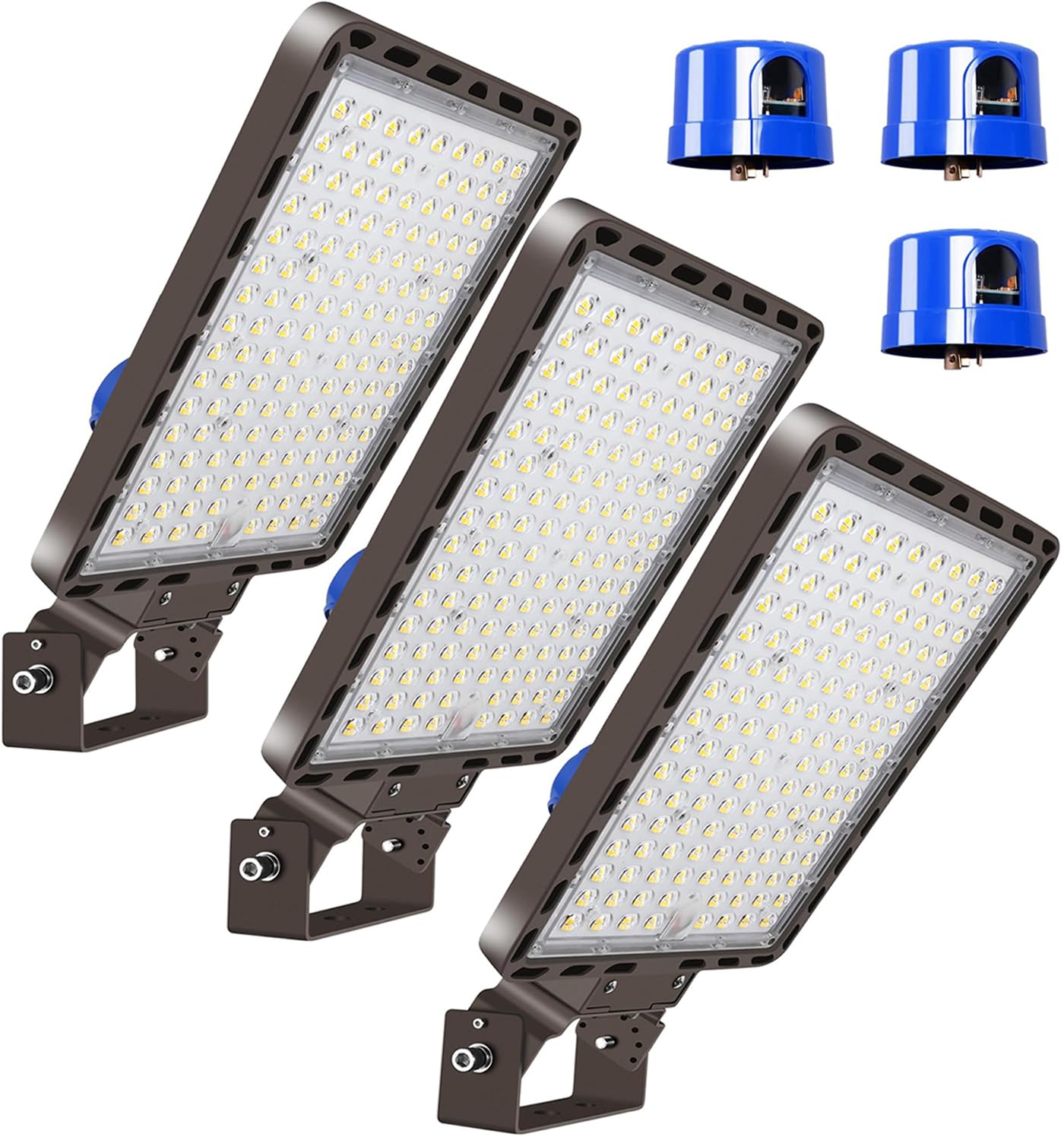 ledmo LED Flood Lights 350W, 52500LM, Dusk to Dawn, Trunnion Mount, Brown, Model LED1516C, 3 Pack