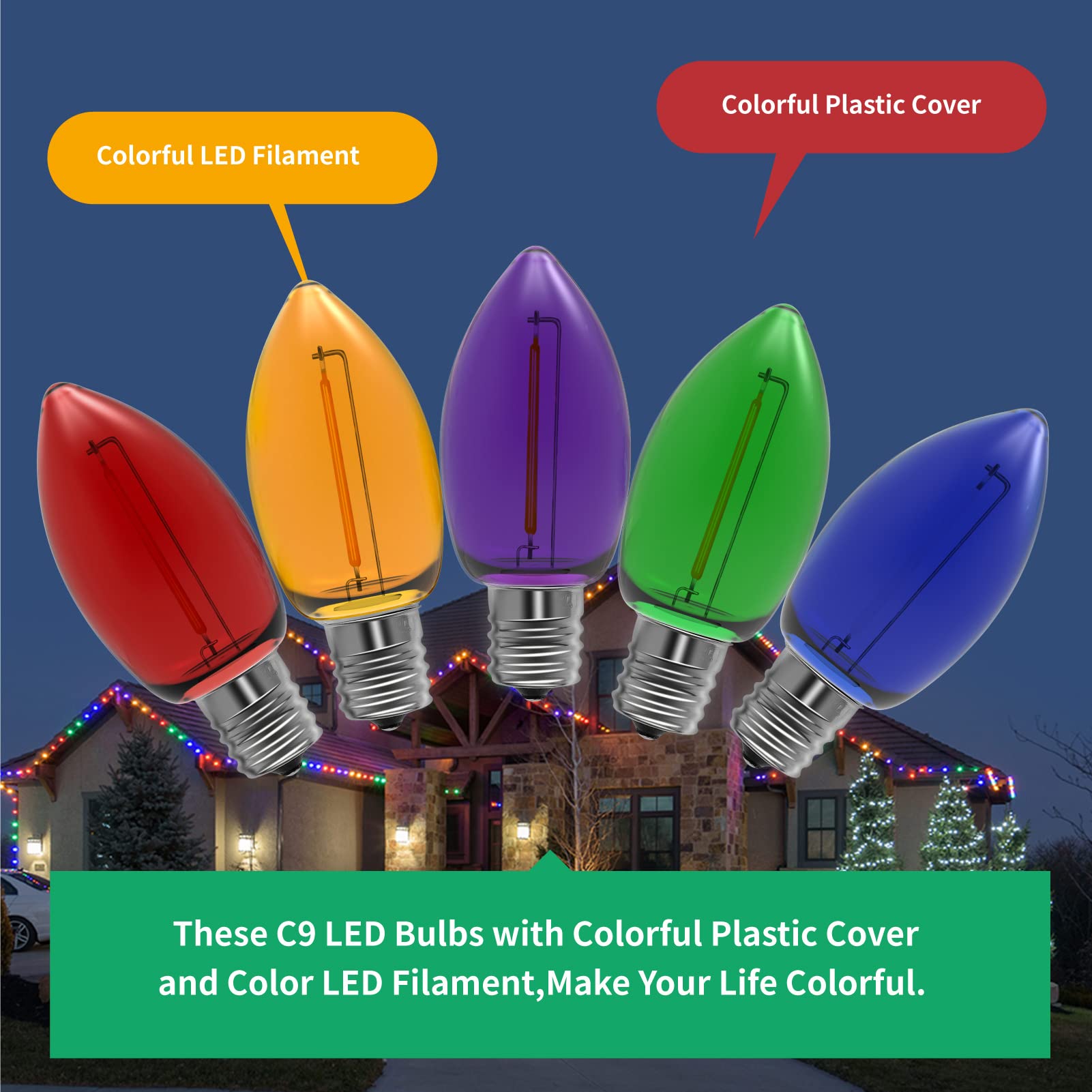 Meconard C9 Led Replacement Christmas Light Bulb, C9 Shatterproof Led Bulbs For Christmas Outdoor String Lights, E17 Intermediat