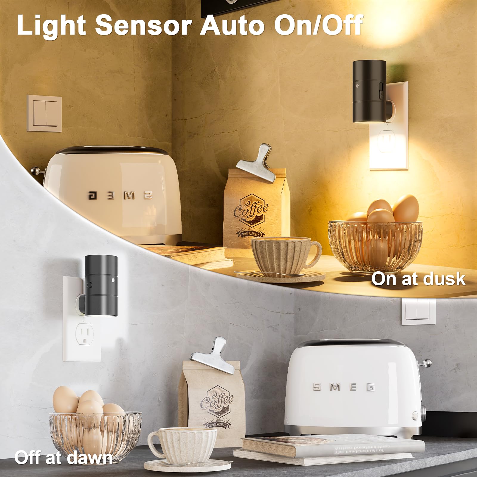 NIORSUN Dimmable LED Night Light, 0-100LM, 3 Modes, Ultra-Slim, Black, 6 Pack, Plug-in for Hallway, Bathroom, Bedroom, Model