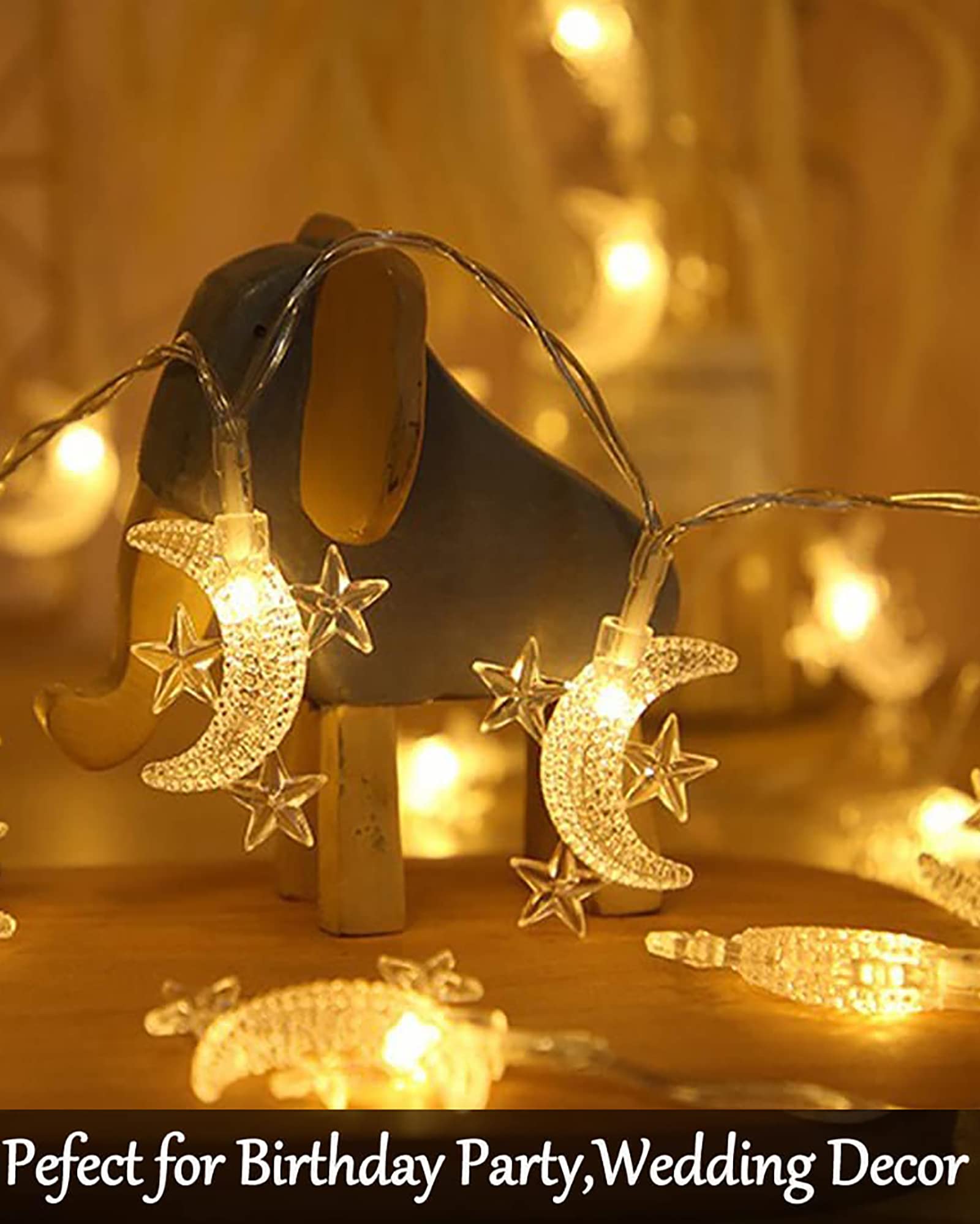 Homesake 50-Led Fairy Copper String Diwali Lights 5M Waterproof,3Aa Battery(Not Included),Warm White (Moon 3 Star),5 meters