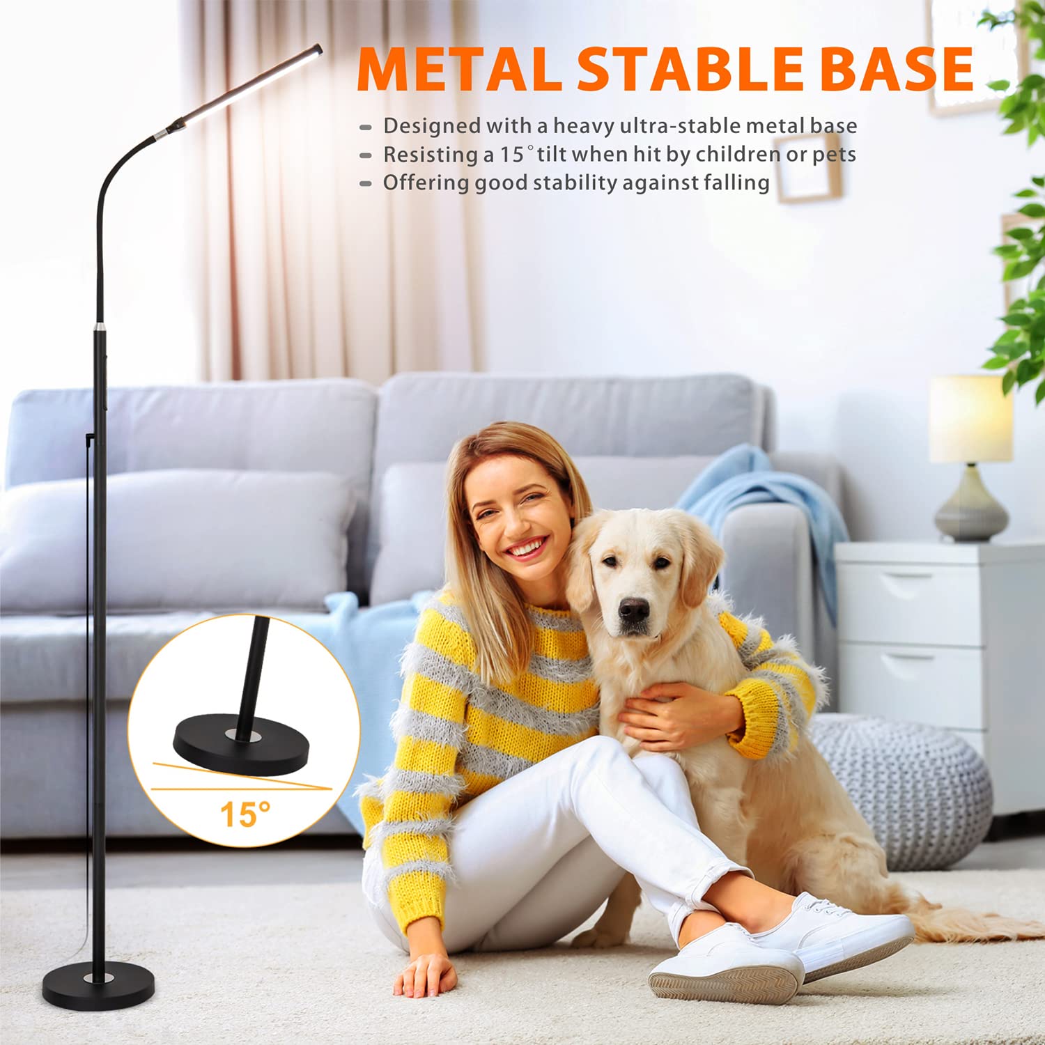 Xxean Led Floor Lamp With Remote Touch Control,Dimmable 18W Pole Lamps For Living Room,70'' Adjustable Height Standing Reading Light With 10 Brightness/5 Timer/3 Colors For Lash Tatto Esthetician