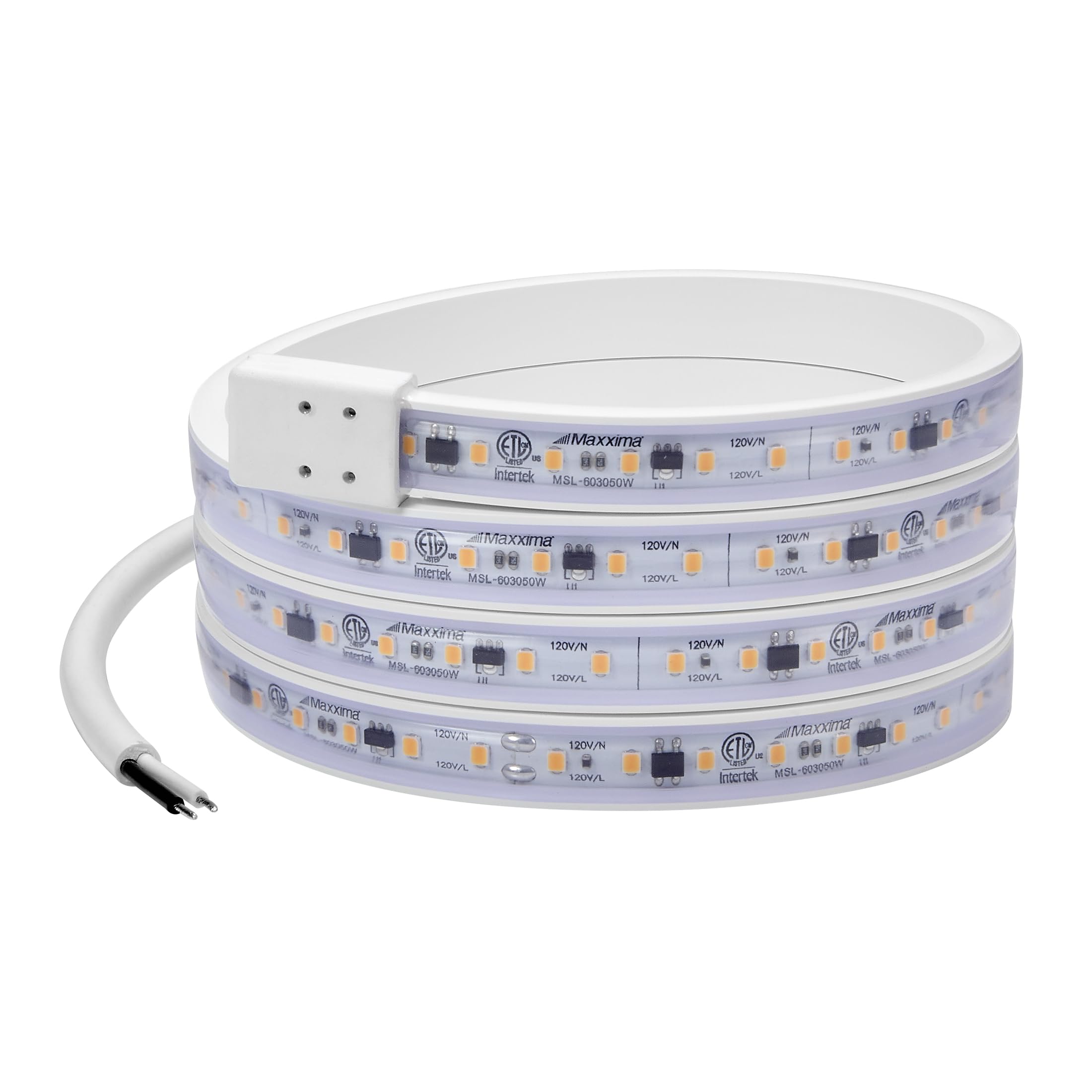 Maxxima 60 in. Hardwired LED Under Cabinet Strip Light, 2300 Lumens, 3000K Warm White, Kitchen and Living Room 120V White Cove L