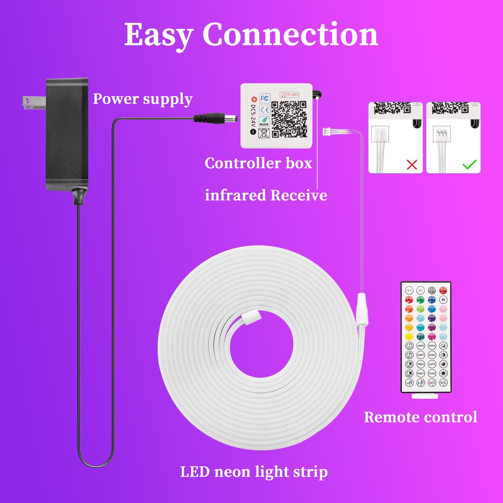 RIYO Neon Rope Lights, 50Ft RGB LED Strip, IP67 Waterproof, App & Remote Control, Music Sync, Multicolor