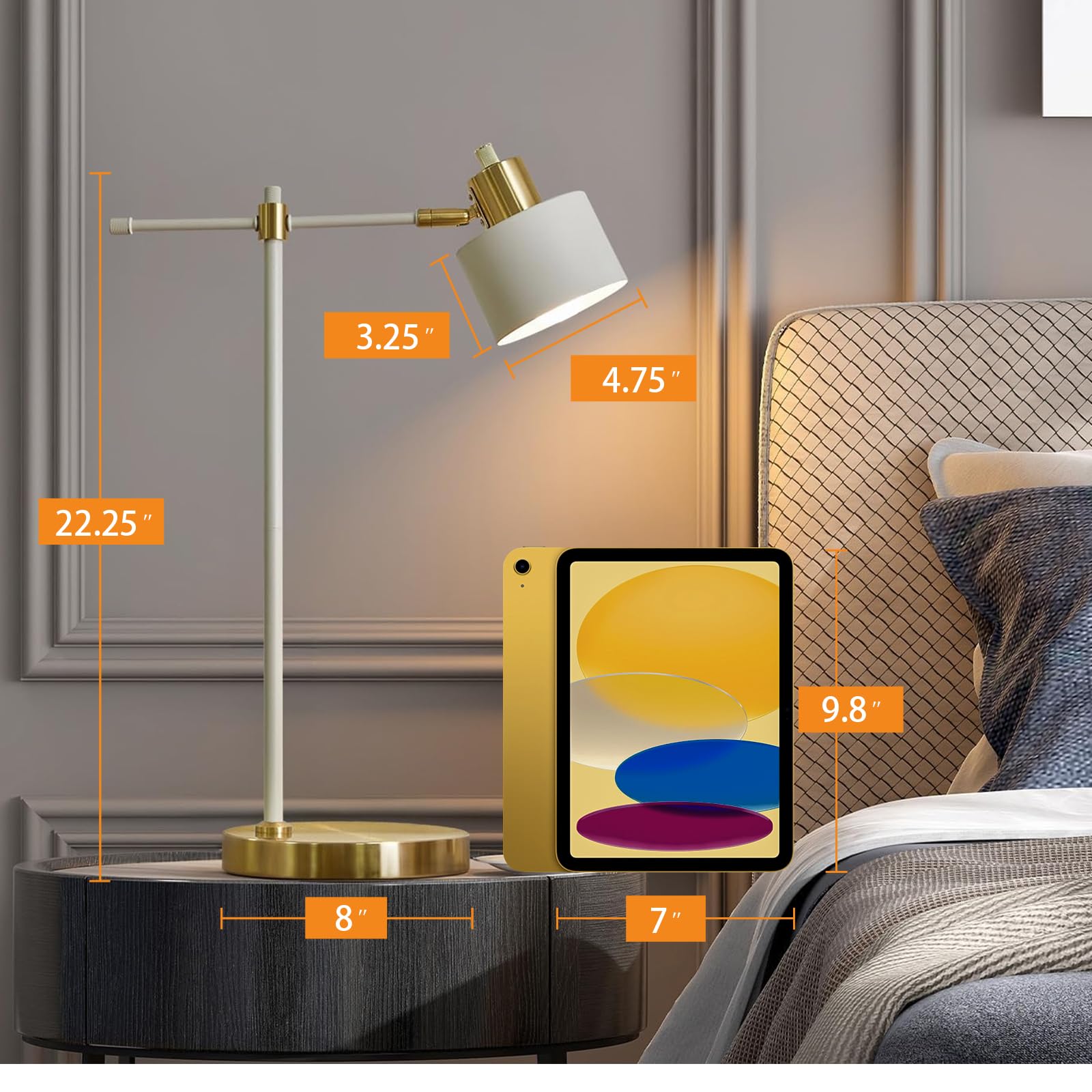 OYEARS Modern Industrial Desk Lamp - LED Metal Table Lamp for Office, Bedroom, Living Room - 22.2" - Gold & Matte Black - Bulb Included