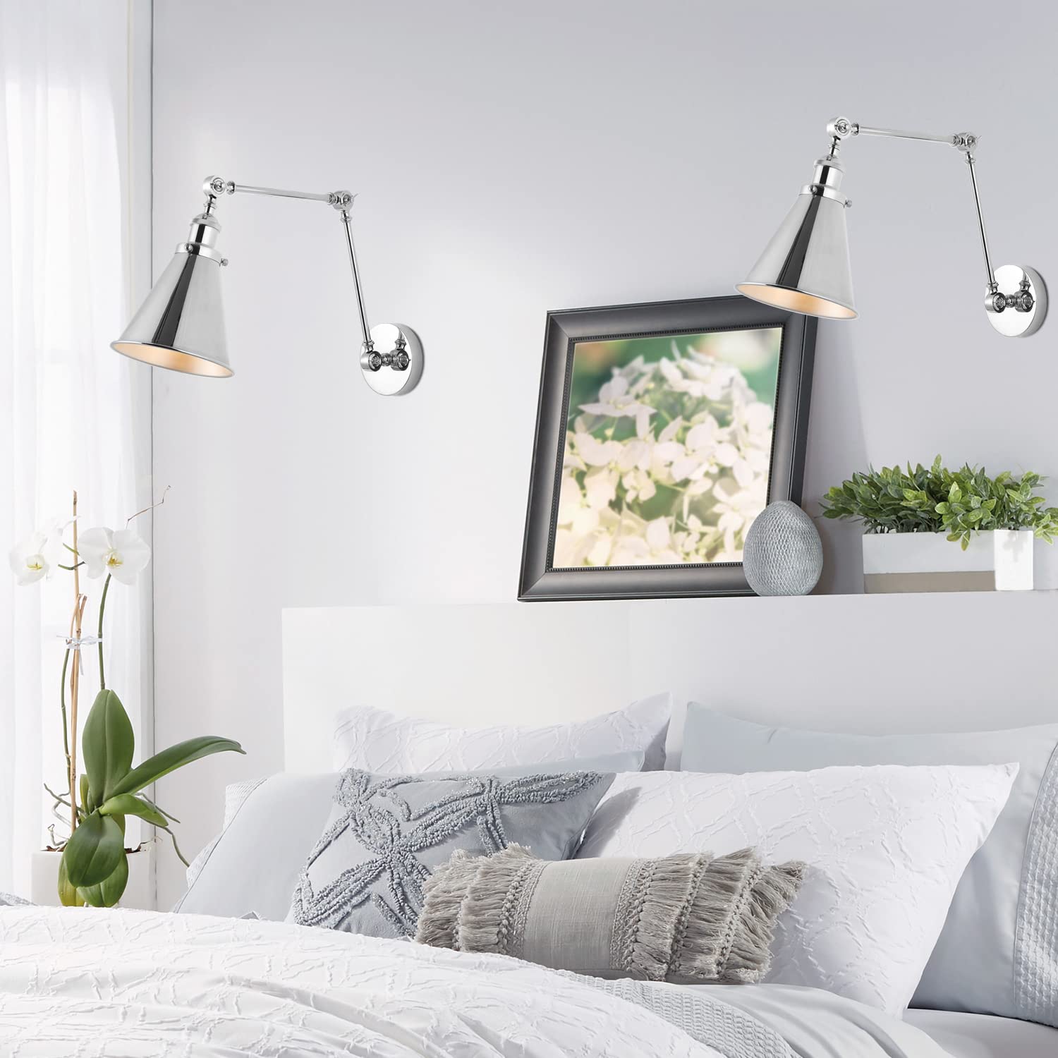 JONATHAN Y 7" Farmhouse Industrial LED Wall Sconce, Chrome, Set of 2, Model JYL7460A-SET2, Rustic Bohemian Style for Entryway,