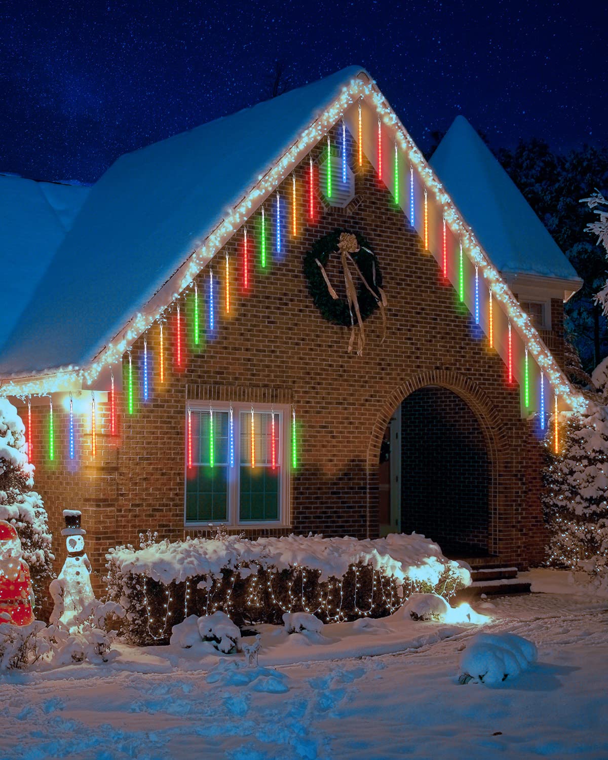 Flacchi 20 Tubes Meteor Shower Icicle Lights, 480 Led Multi-Colored Raindrop Lights With Timer For Holiday Party & Christmas Decor