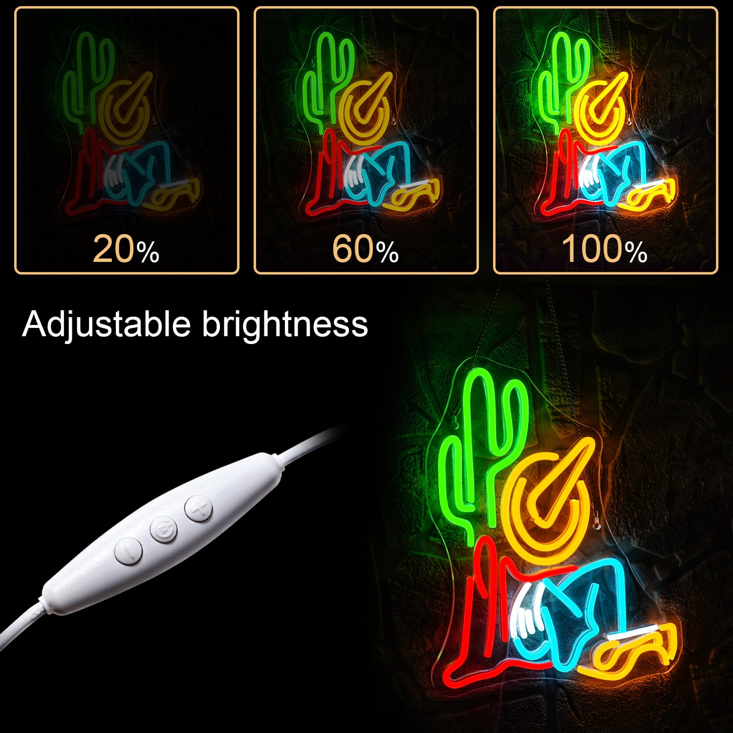 Cowboy Cactus Neon Sign Cowboy Hat Neon Signs for Wall Decor Western Wall Art USB Light Up Sign Dimmable LED Sign For Man Cave,B