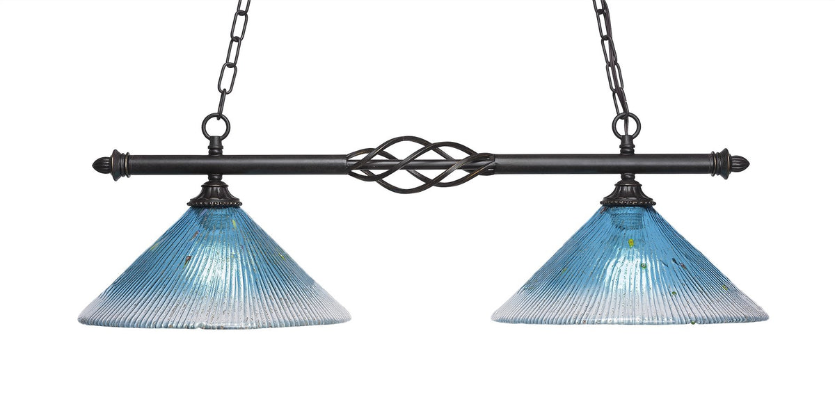 Toltec Lighting 862-DG-448 Elegante 2 Light Island Light Shown with 12&quot; Teal Crystal Glass, Dark Granite