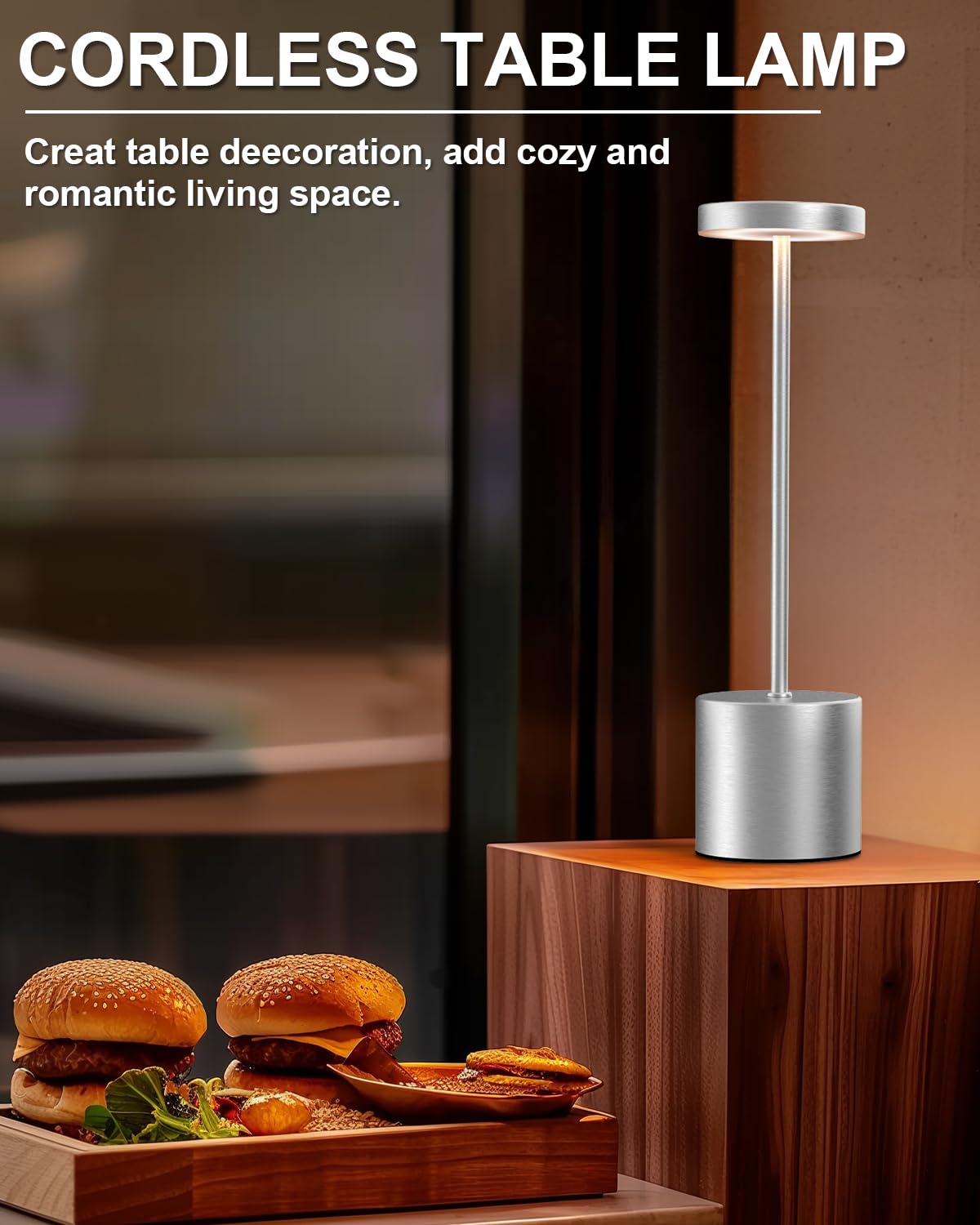 Swinerton Cordless Table Lamp Set Of 2, Rechargeable 5000Mah Battery Powered Outdoor Table Lamps(Silver)
