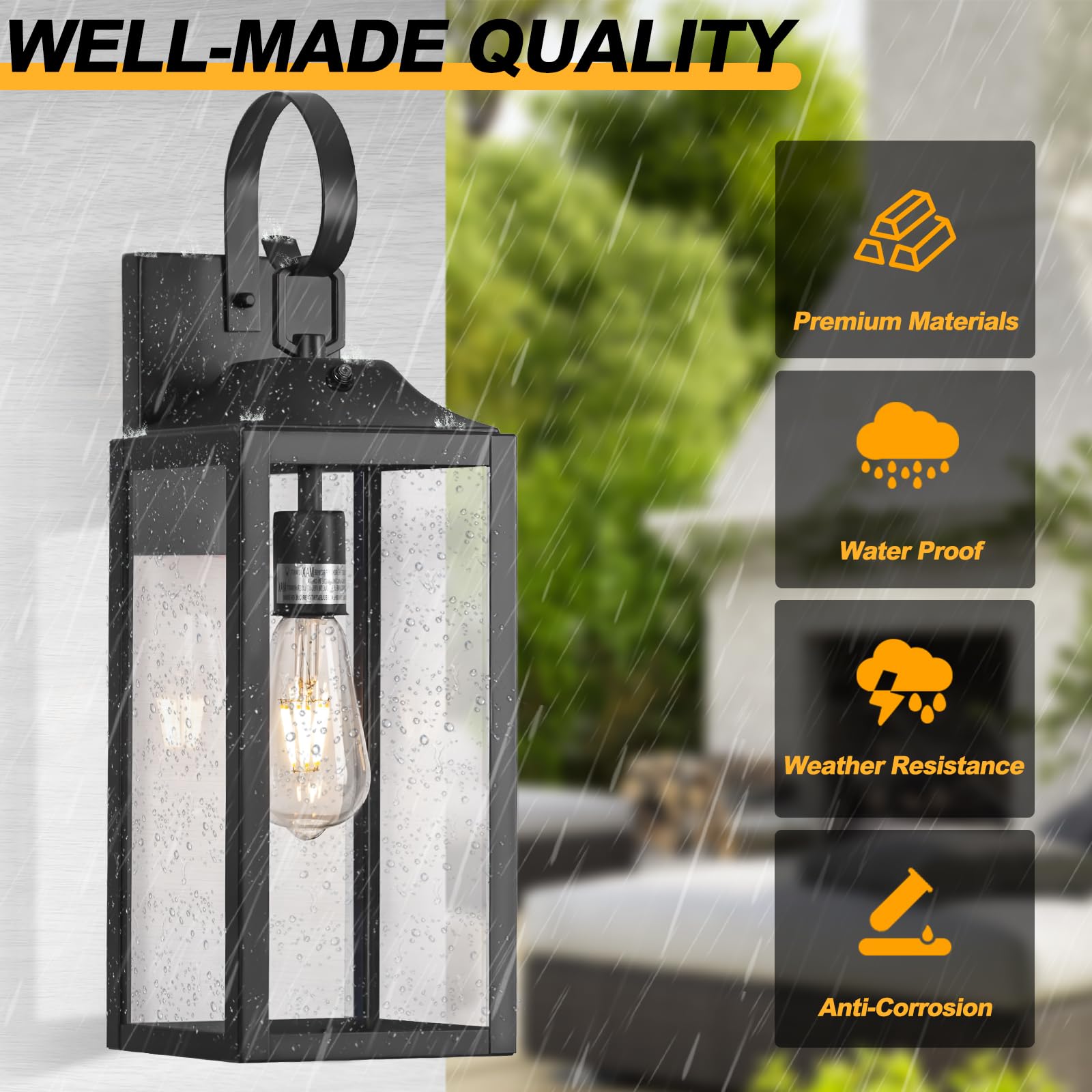 Yolsunes 19in Outdoor Wall Lantern, Black Dusk to Dawn Sensor, Metal Sconce Light, 2 Pack, Waterproof, Modern Design
