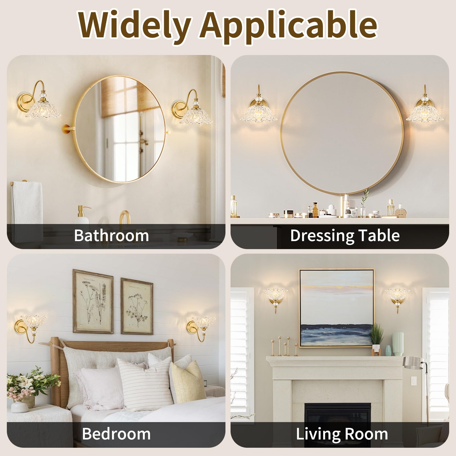 Sunkryster 1 Piece Gold Wall Sconce With Floral Clear Glass Shade  Brushed Gold Finish Wall Mount Lighting For Bathroom Vintage Bathroom Vanity Light Fixtures