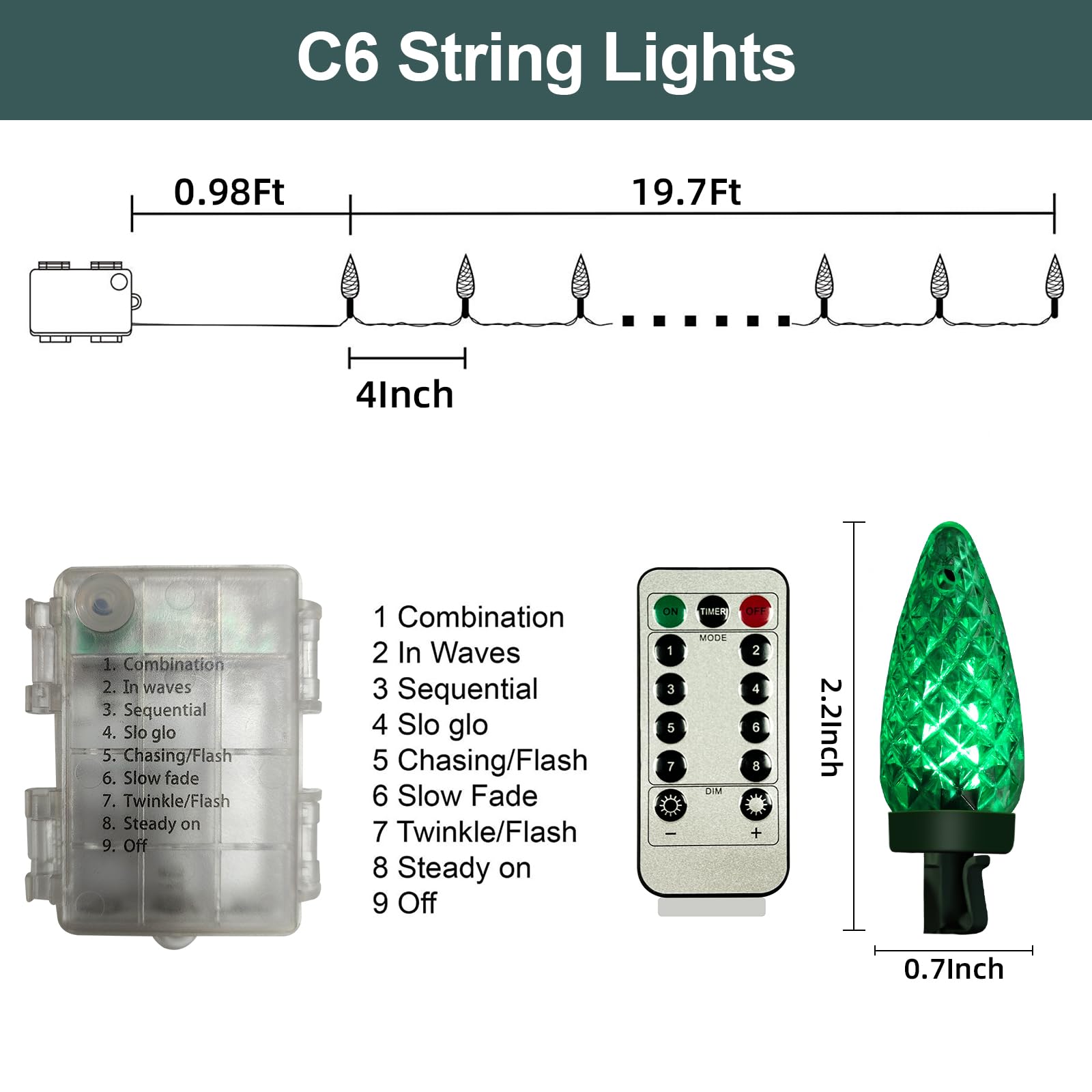 Anycosy Christmas Lights, 19.7 Ft 60 Leds Strawberry Battery Operated Strings Lights 8 Modes On/Off Timer For Xmas Tree Indoor O