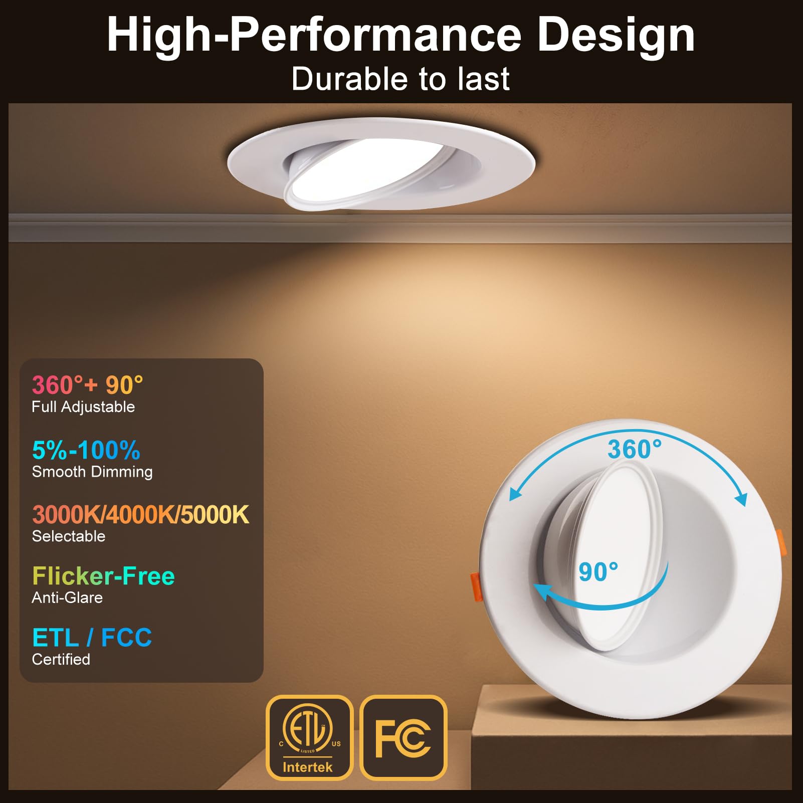 Lightdot 12 Pack 6 Inch Led Gimbal Recessed Lighting  360+90 Adjustable  3Cct Selectable & Dimmable (5%-100%)  1300Lm Ultra Bright Canless Downlight  Etl/Fcc Certified For Living Room/Kitchen-White