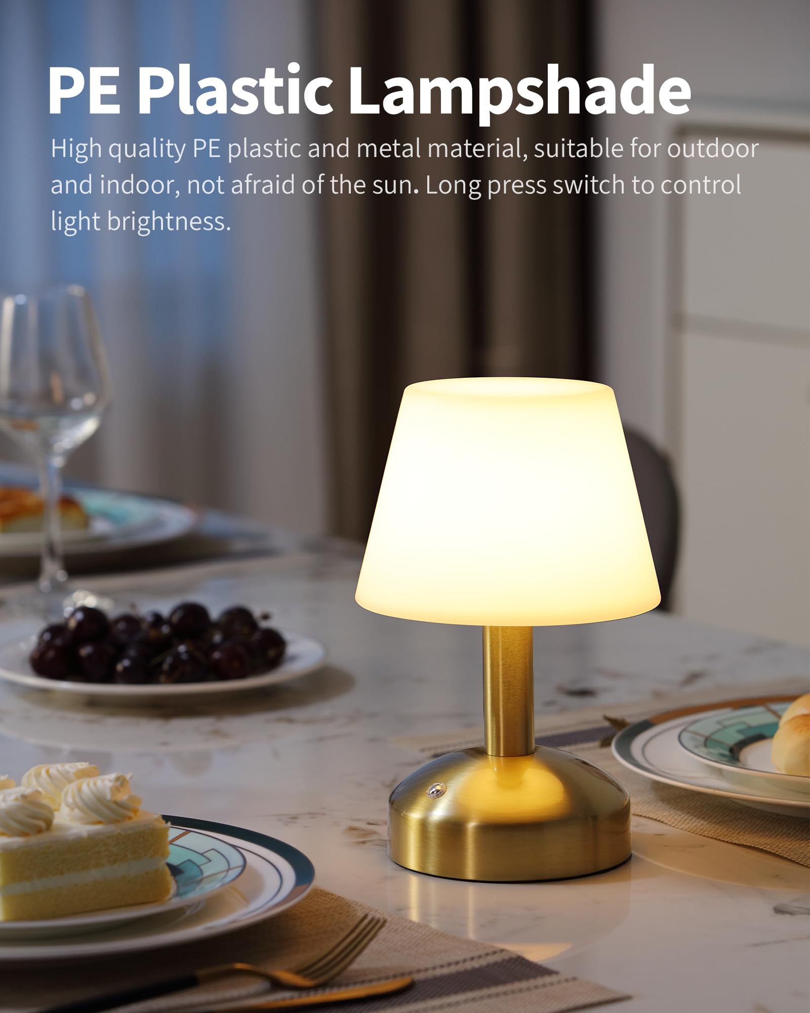 KDG Cordless Table Lamp - Portable LED, Dimmable, 5000mAh Battery, Gold & White, Model AMZ-TBL-012-G