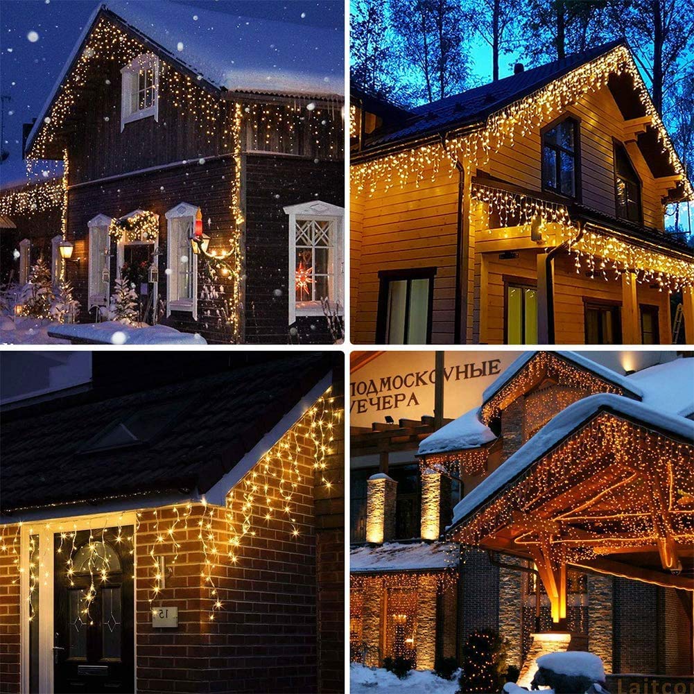 Toodour Icicle Christmas Lights, 100Ft 1224 Led 8 Modes Icicle String Lights With 204 Drops, Window Curtain Fairy Icicle Lights, Icicle Fairy Twinkle Lights For Christmas, Party, Holiday (Warm White)