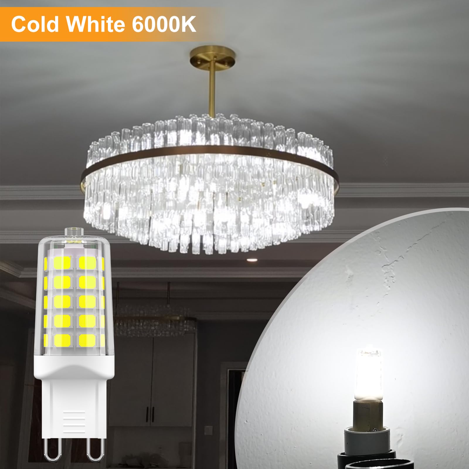 Baoming G9 Led Bulb  Daylight White 6000K  4W G9 Base Light Bulbs  40W T4 Halogen Equivalent  Bi Pin Base G9 Chandelier Lighting  No-Flicker 360?Eam Angle  120V 450Lm  12-Pack