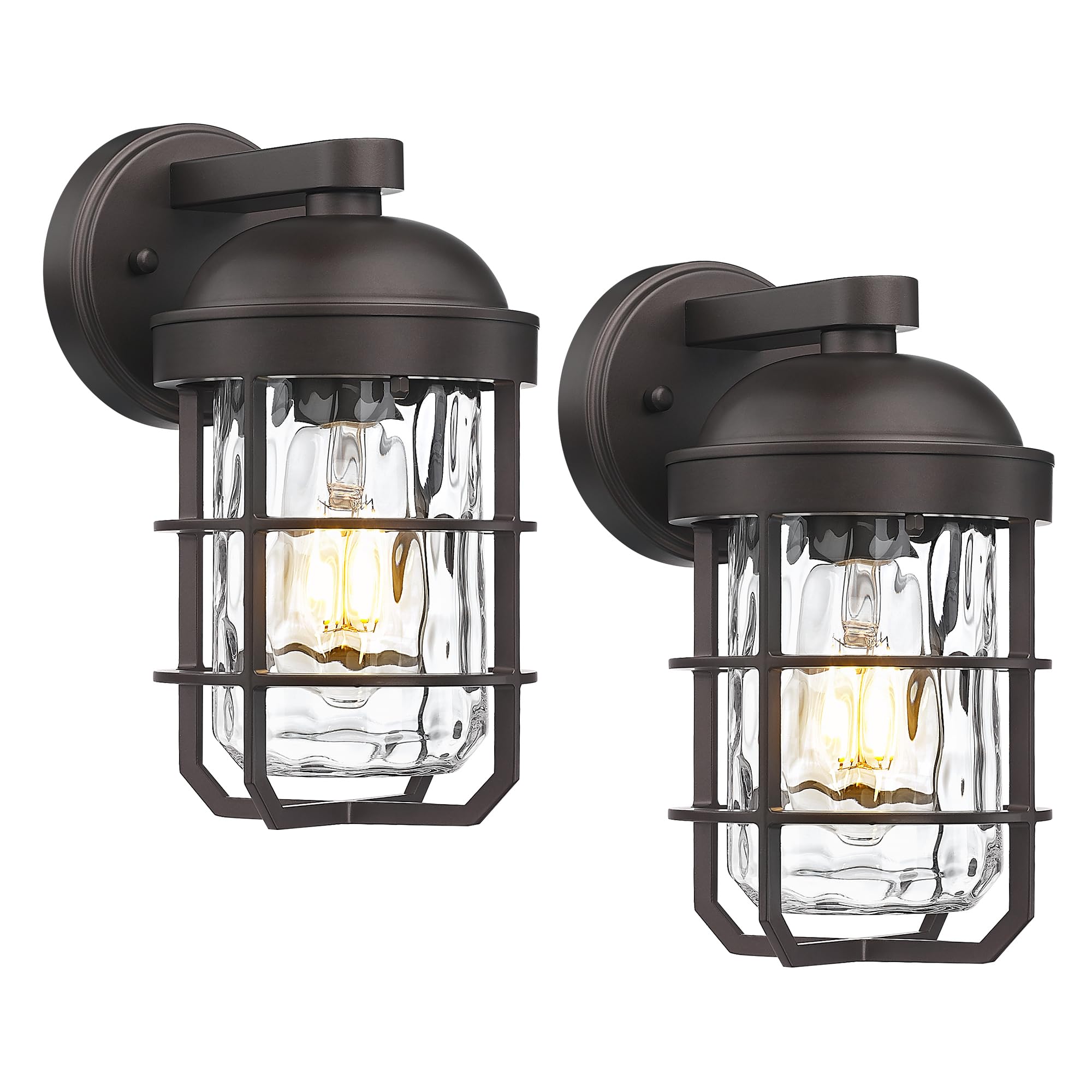 Emliviar Outdoor Wall Lanterns 2 Pack, Nautical Sconce with Water Ripple Glass, 11.3 Inch, Oil Rubbed Bronze, Model GE255BL