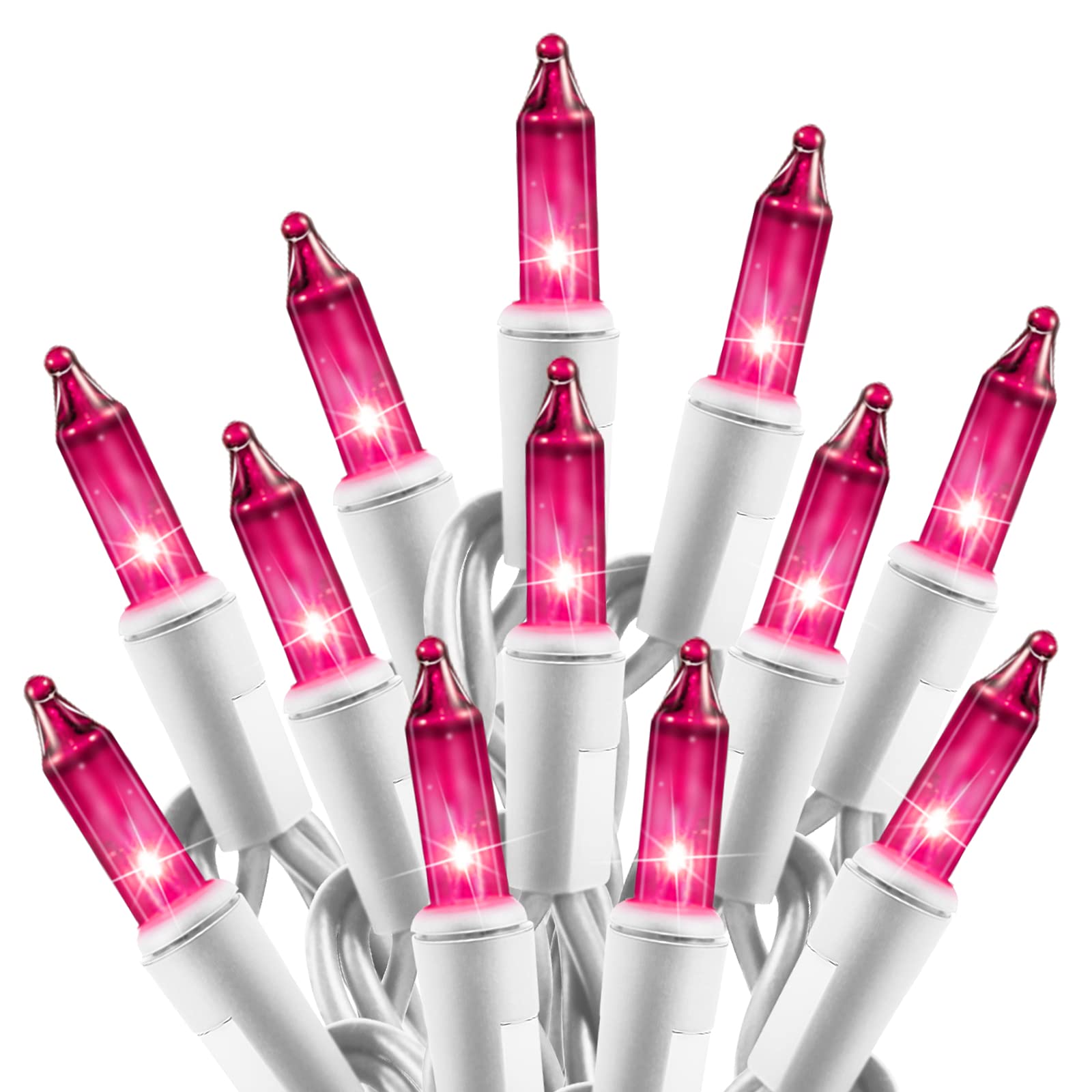 Christmas Pink Mini String Lights - 100 Count 25 Feet Detachable Incandescent Bulb Waterproof Fairy Lights Plug in for Indoor Ou