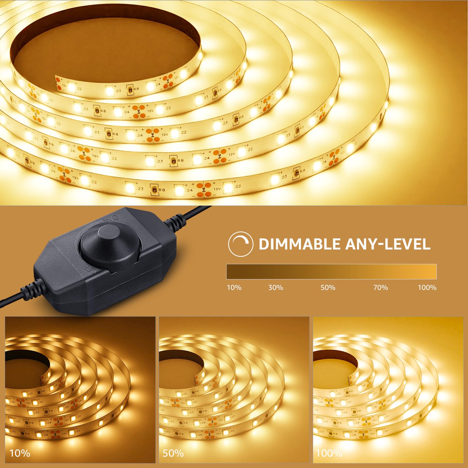 Lepro Led Strip Light, 32.8Ft Dimmable Vanity Lights, 3000K Super Bright Led Tape Lights, 420 Leds Smd 2835, Strong 3M Adhesive,