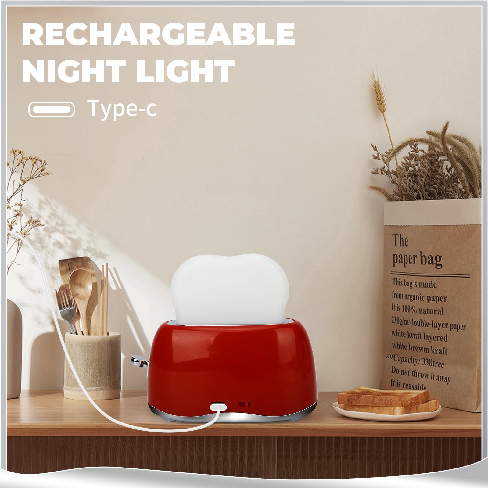 QANYI Retro Toaster Lamp, Rechargeable Small Desk Decor Light, Pink