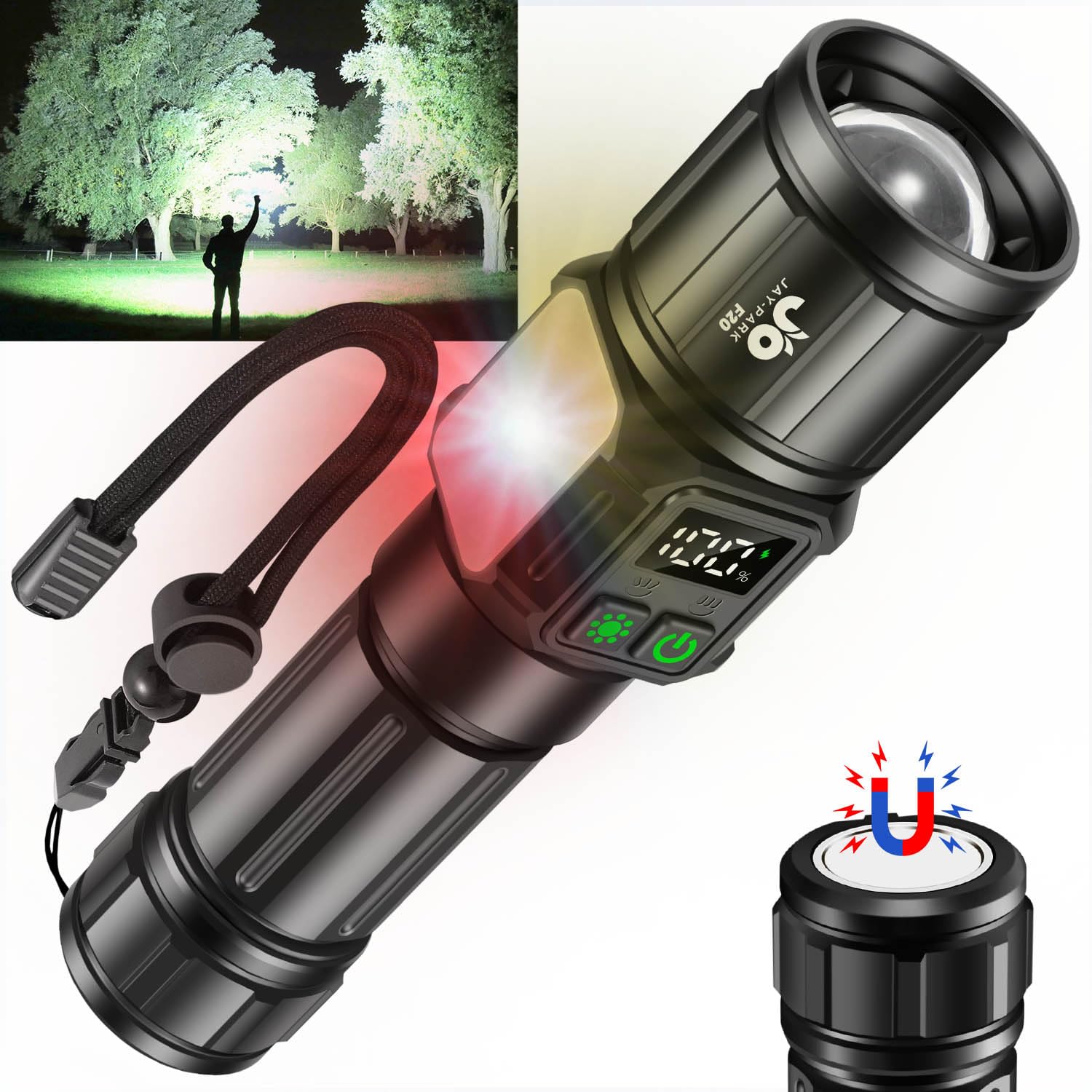 Jay-Park Flashlights High Lumens, Rechargeable Flashlight 1000,000 Lumens With Magnetic, Bright Flash Light 9 Modes With 5000 Ma