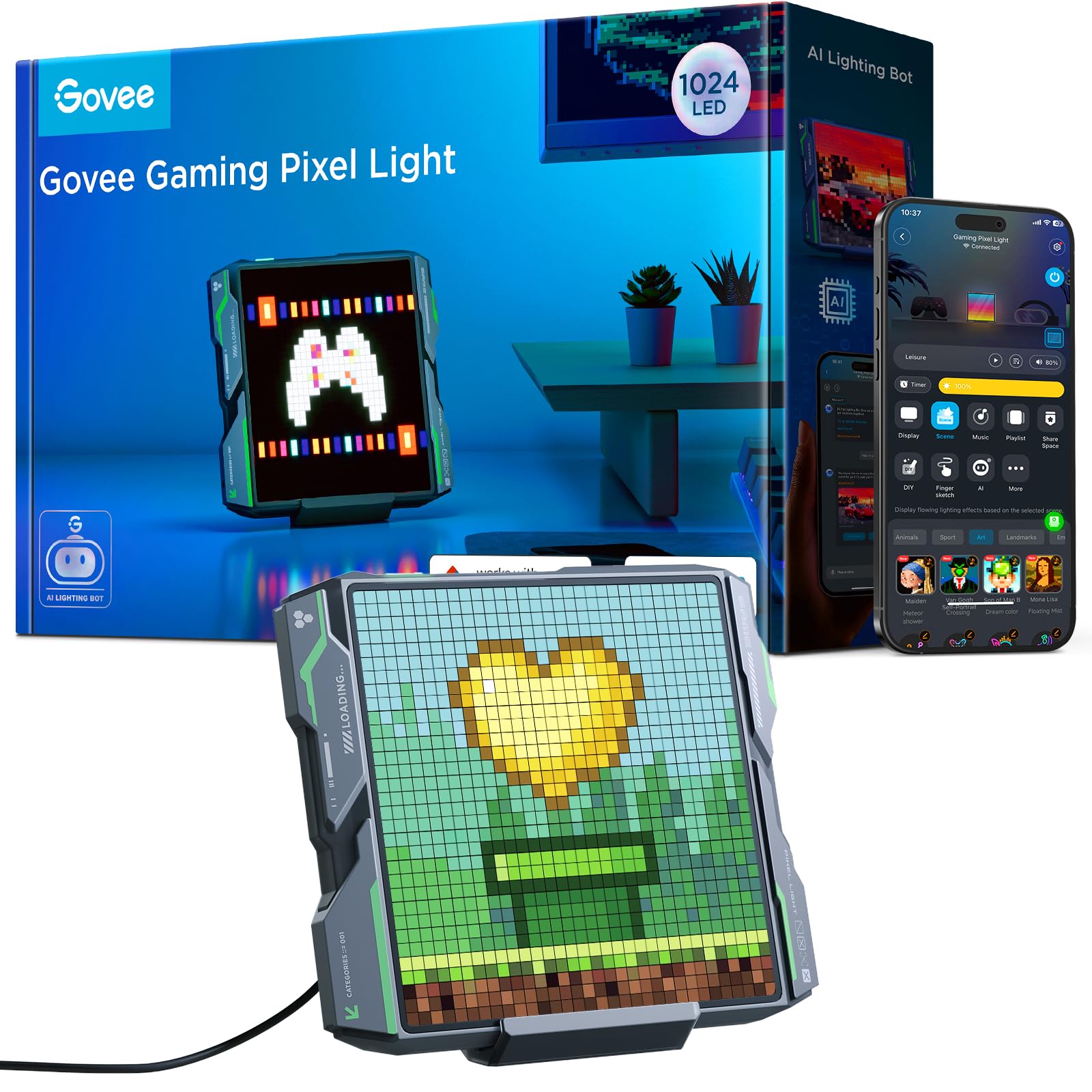 Govee Gaming Pixel Light, RGBIC LED Panel with Real-time Info Display, 150+ Scene Modes & DIY Options, Smart Pixel Lights (Wi-Fi