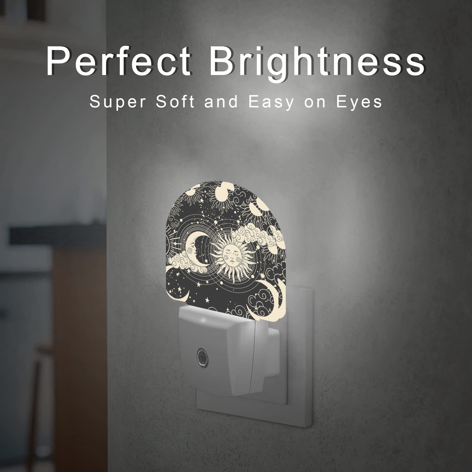Aowula Moon And Sun Night Light,Night Lights Plug Into Wall Decor For Stairway/Hallway/Kitchen,Dusk To Dawn Sensor Nightlights F