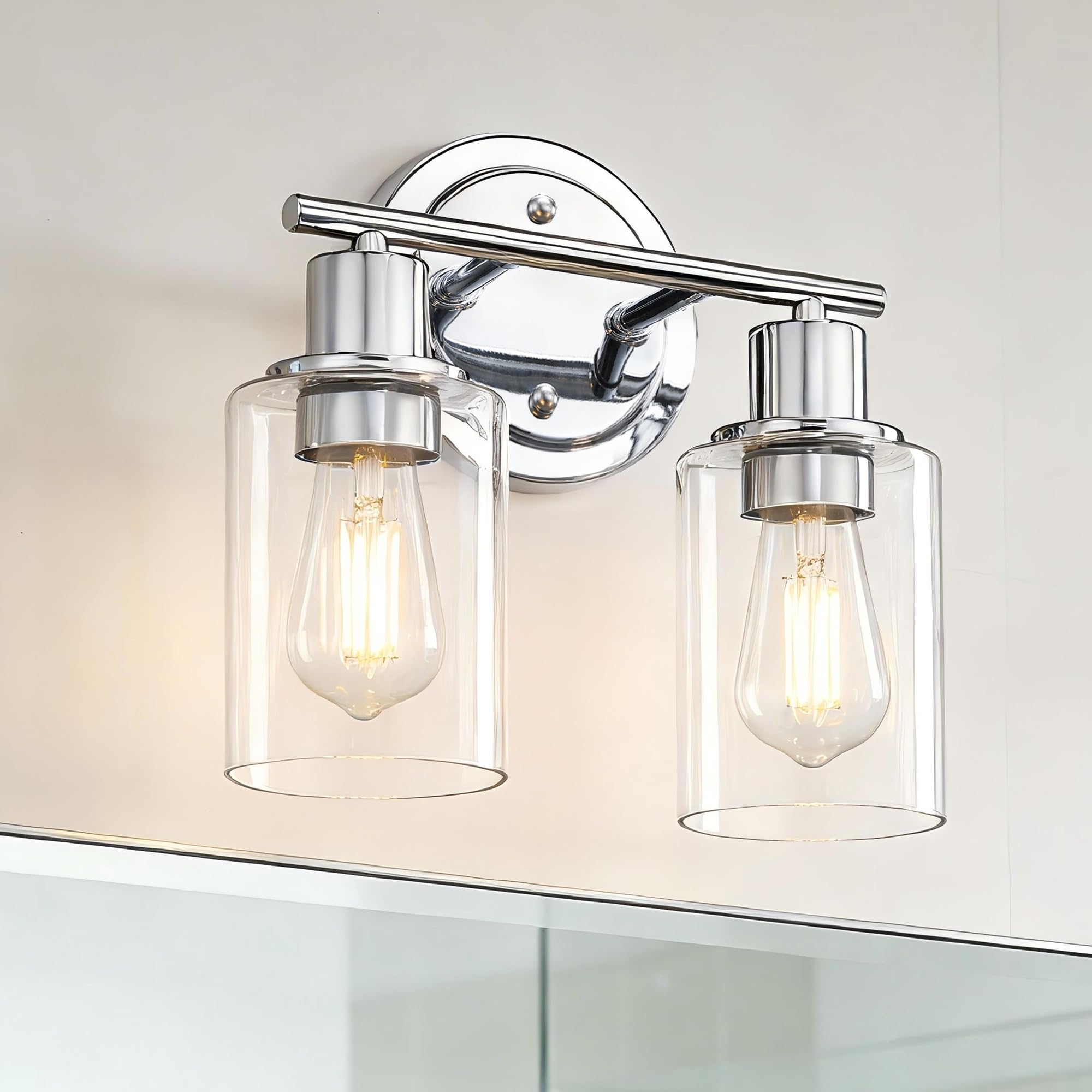 Faymart lighting 2-Light Chrome Bathroom Vanity Light Fixture Over Mirror Chrome Vanity Lights for Bathrooms 2 Bulb Bathroom Wall Light Over Sink