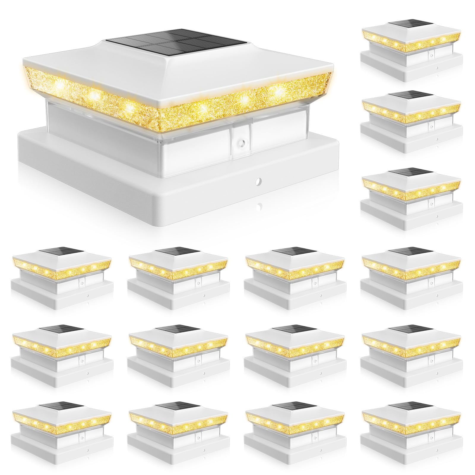VOLISUN Solar Post Cap Lights, 4x4 Solar Deck Post Lights Outdoor, IP64 Waterproof Deck Post Lights Solar Powered (16 Pack White