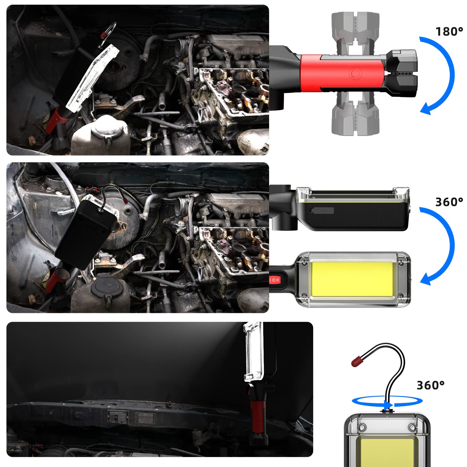 Shilipai Rechargeable Led Work Lights Magnetic Worklight 1500Lm Super Bright Mechanic Light For Job Site Lighting,Emergency And
