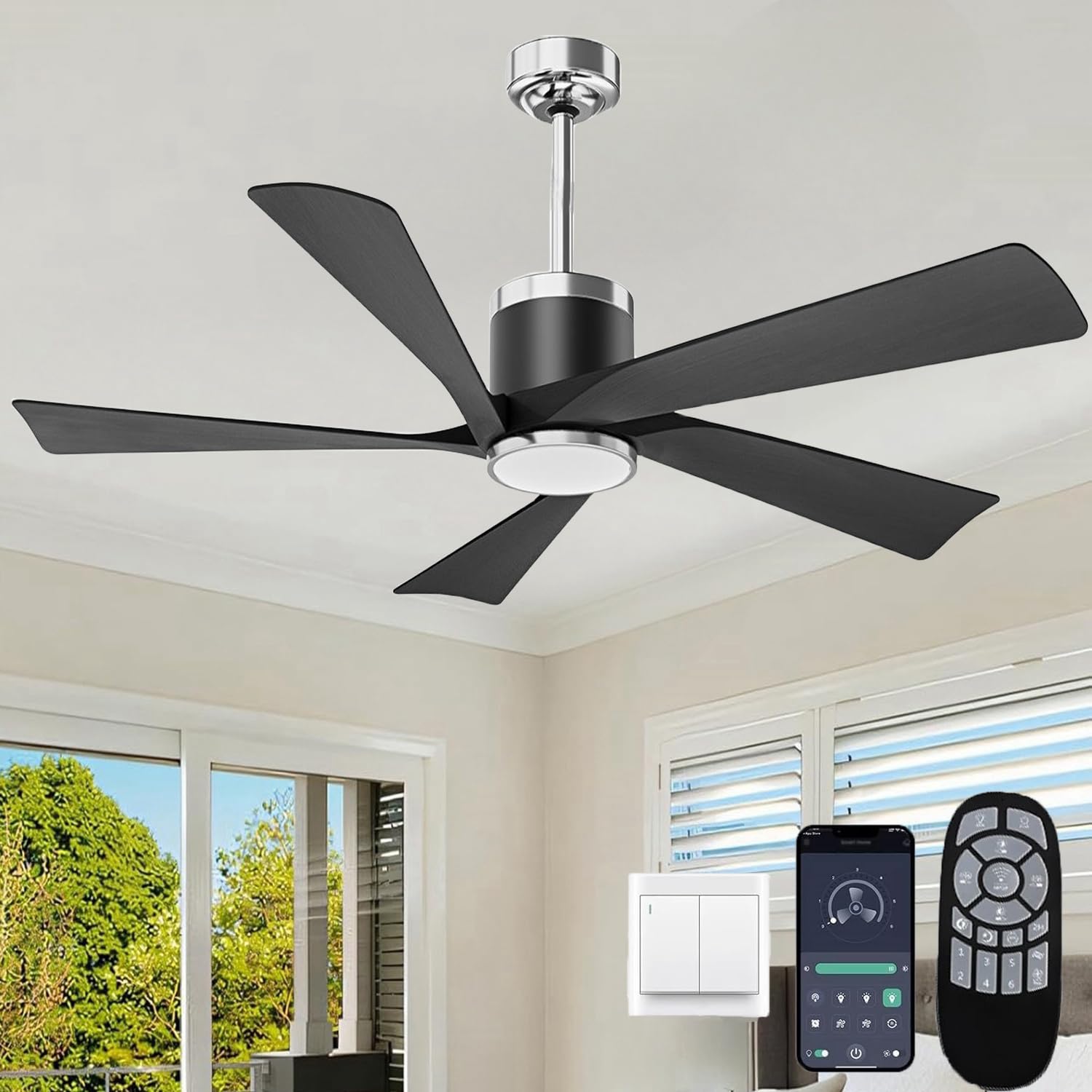 TXCSLY 52in  Ceiling Fan with Lights, Remote Control, Metal, Black, Model HYF-CF-52