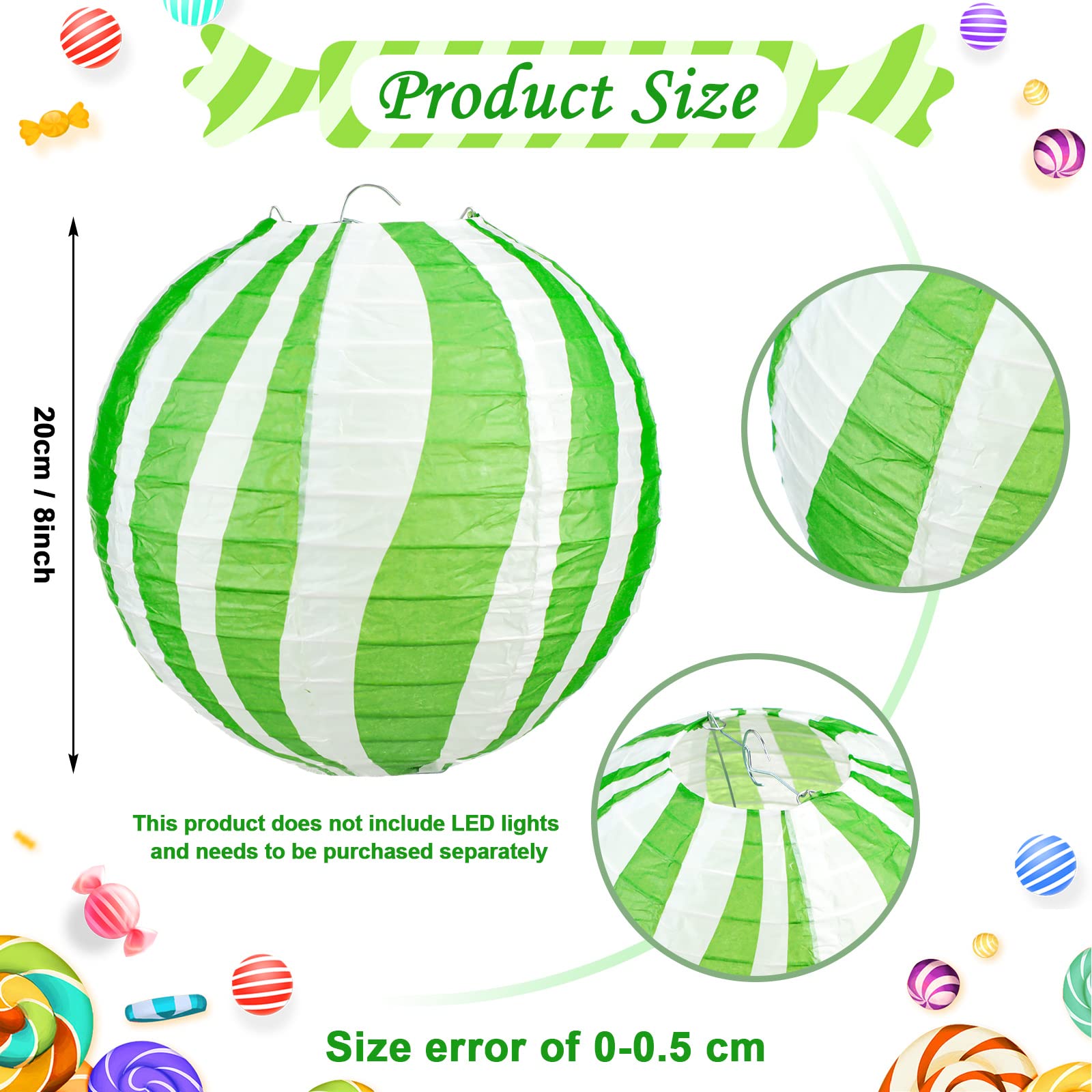 Spiareal 6 Pcs Candy Canes Peppermint Party Hanging Paper Lanterns Decor For Christmas Colorful Round Lollipop Xmas Tree Baby Sh