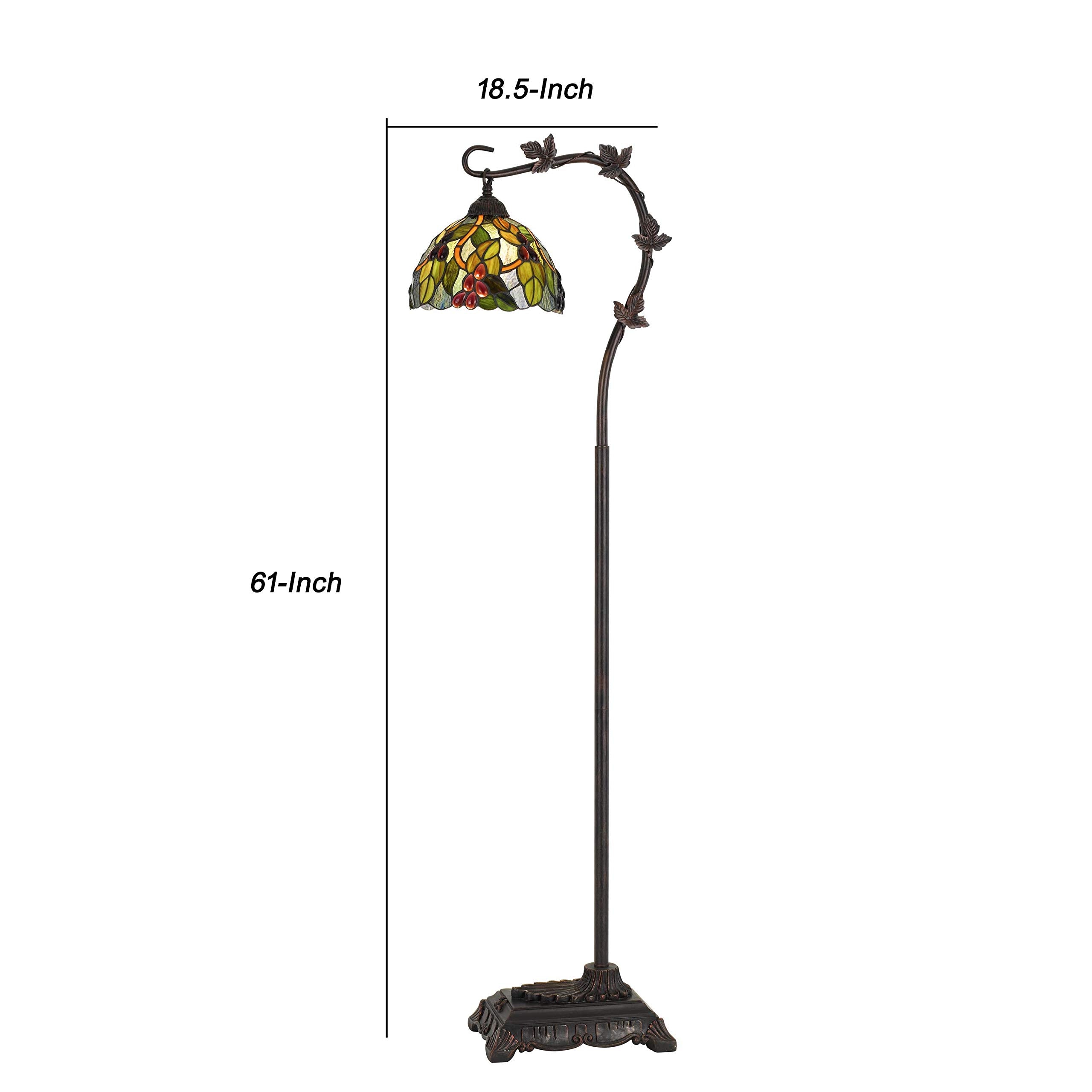 Benzara Downbridge Metal Tiffany Floor Lamp, Multicolor Leaf Accents, Model BM224936
