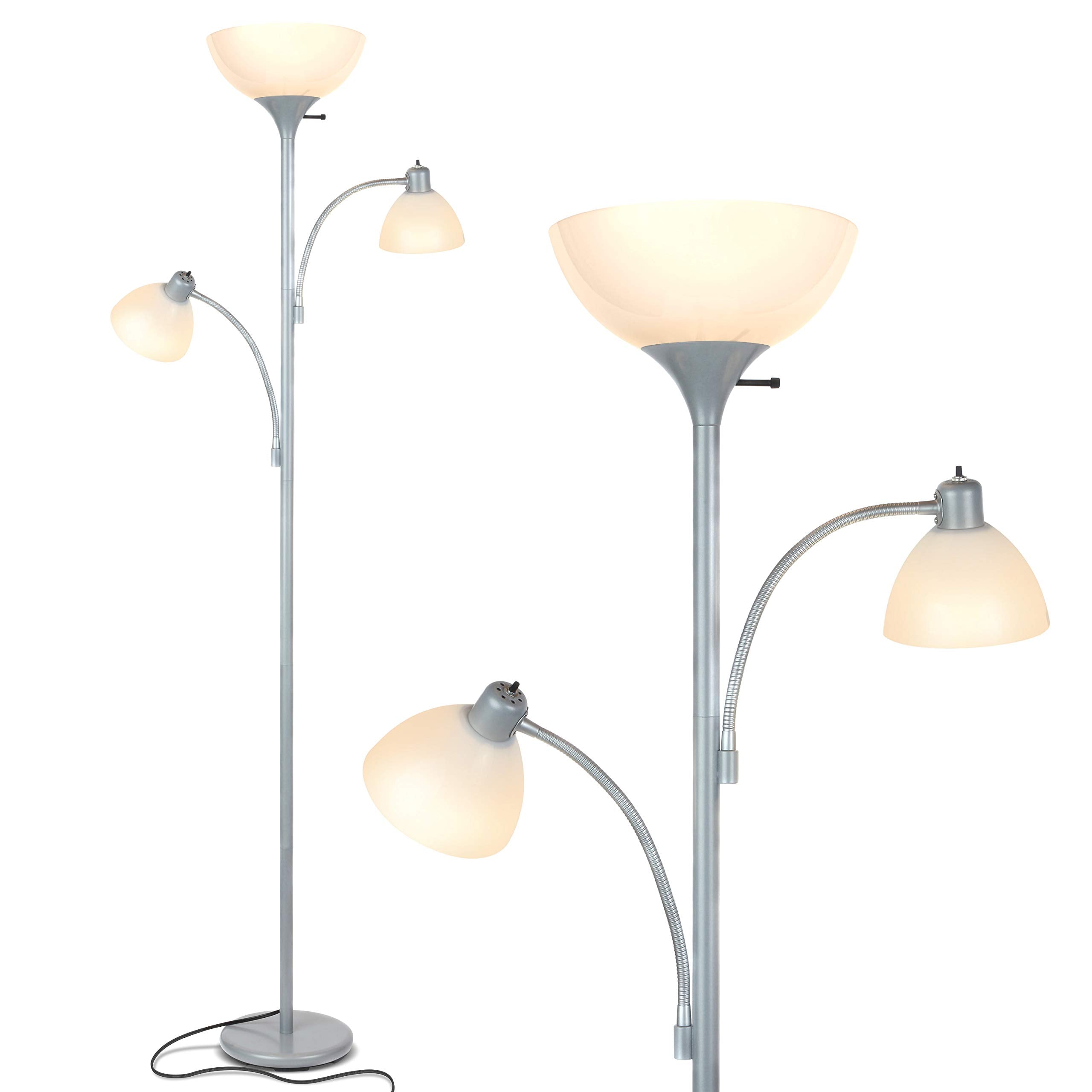 Brightech Sky Dome Double LED Floor lamp, Torchiere Super Bright Floor Lamp with 2 Reading Lamps for Living Rooms & Offices - Di