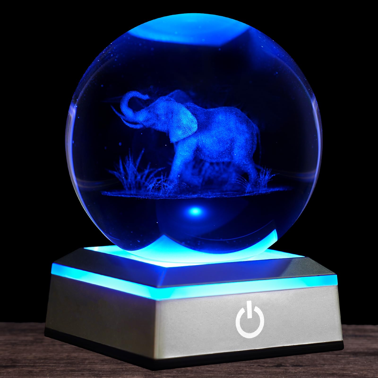 Oriamde 3D Elephant Crystal Ball Night Light 3.15 inch Glass Ball Table Lamp with Color Changing Touch Base Decor Ideal Elephant