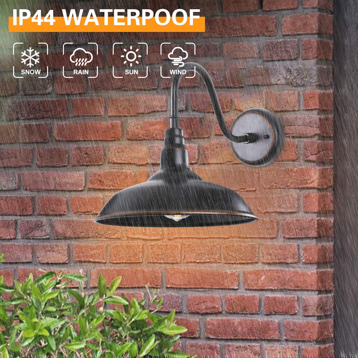 GOALPLUS Gooseneck Outdoor Light Fixture, 10in Dome, Bronze Metal Wall Sconce, Model LM2201-ORB for Porch, Patio, Garage
