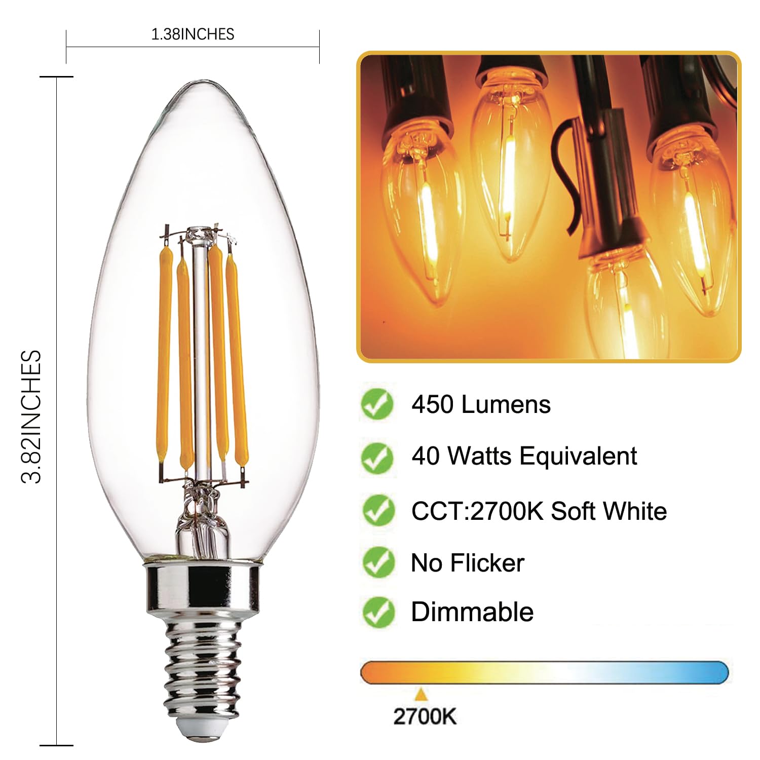 H&D Home Interchanges E12 LED Light Bulbs Dimmable 4W 2700K Warm White Glass 12 Pack