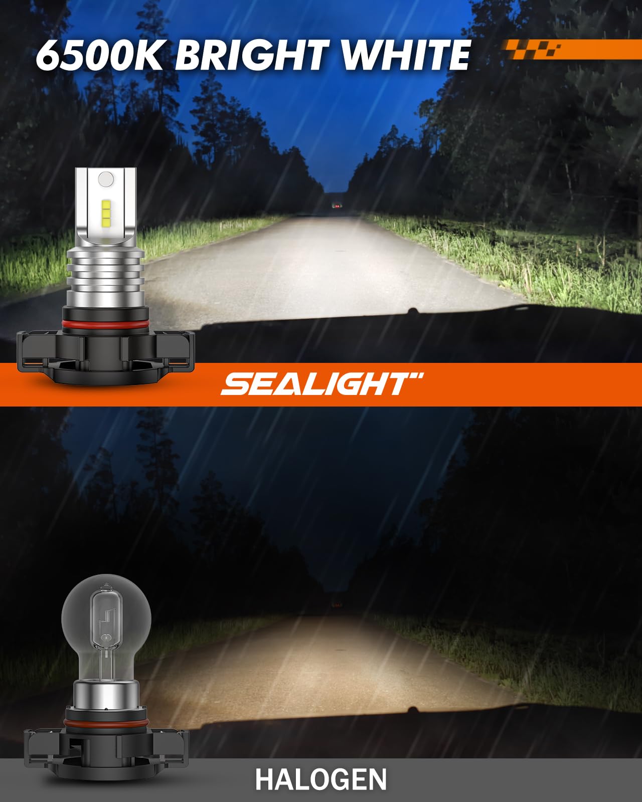 SEALIGHT 5202/5201 LED Fog Light Bulbs, 6000 LM, 6500K Cool White, Aluminum, Pack of 2