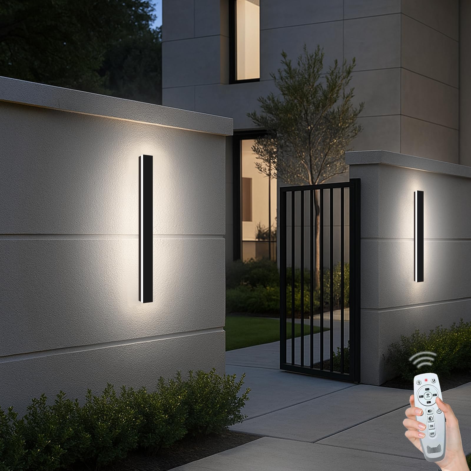 Sjiguangz 39 Inch Modern Outdoor Wall Lights  3Cct Color Selectable Outdoor Wall Sconce With Remote Control  Ip65 Waterproof Exterior Linear Wall Led Light For House Garage 3000K-6000K