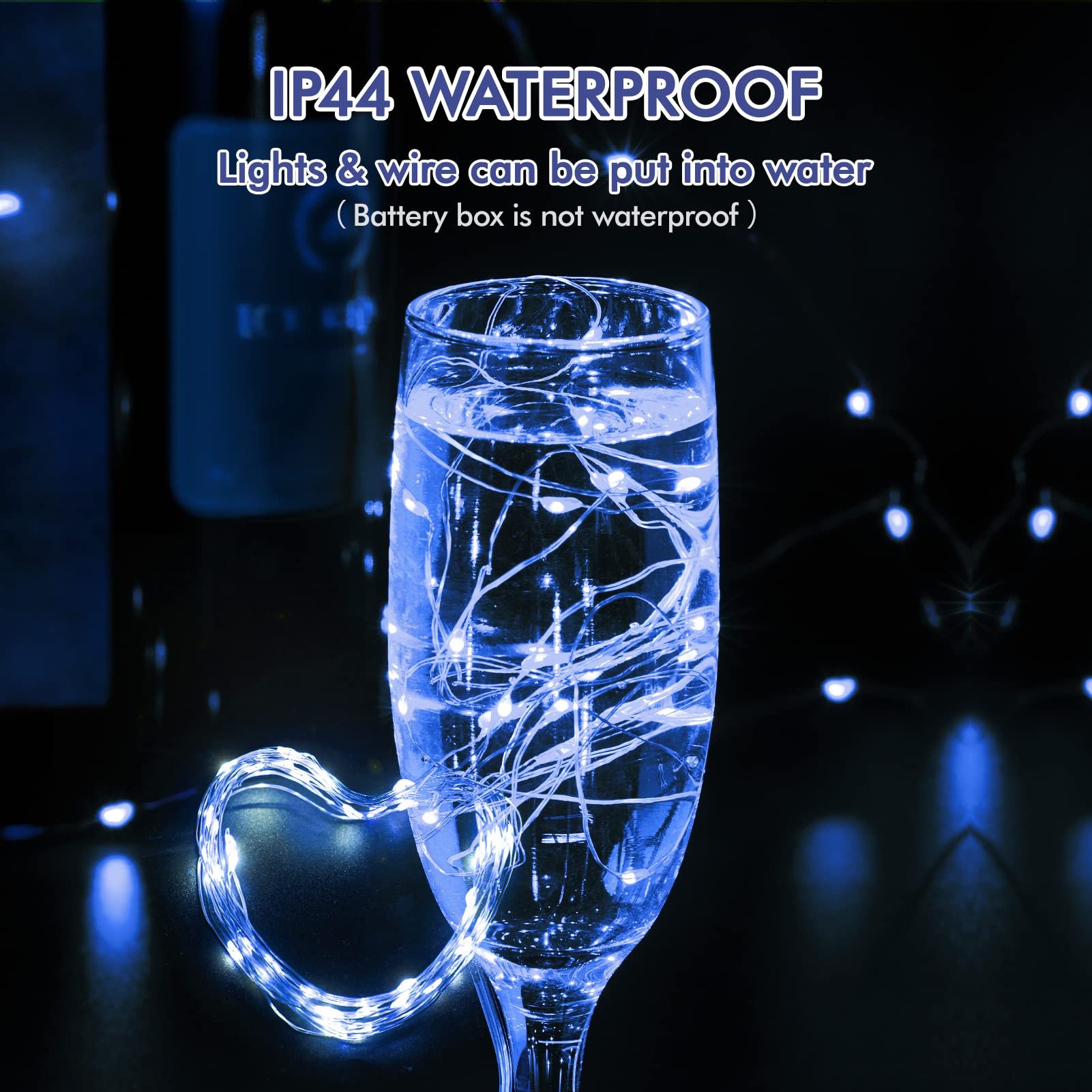 Bexdir 12 Pack Fairy Lights, 7FT 20LED Waterproof Silver Wire, Battery Operated, Blue, Copper for Home Decor, Parties, Weddings