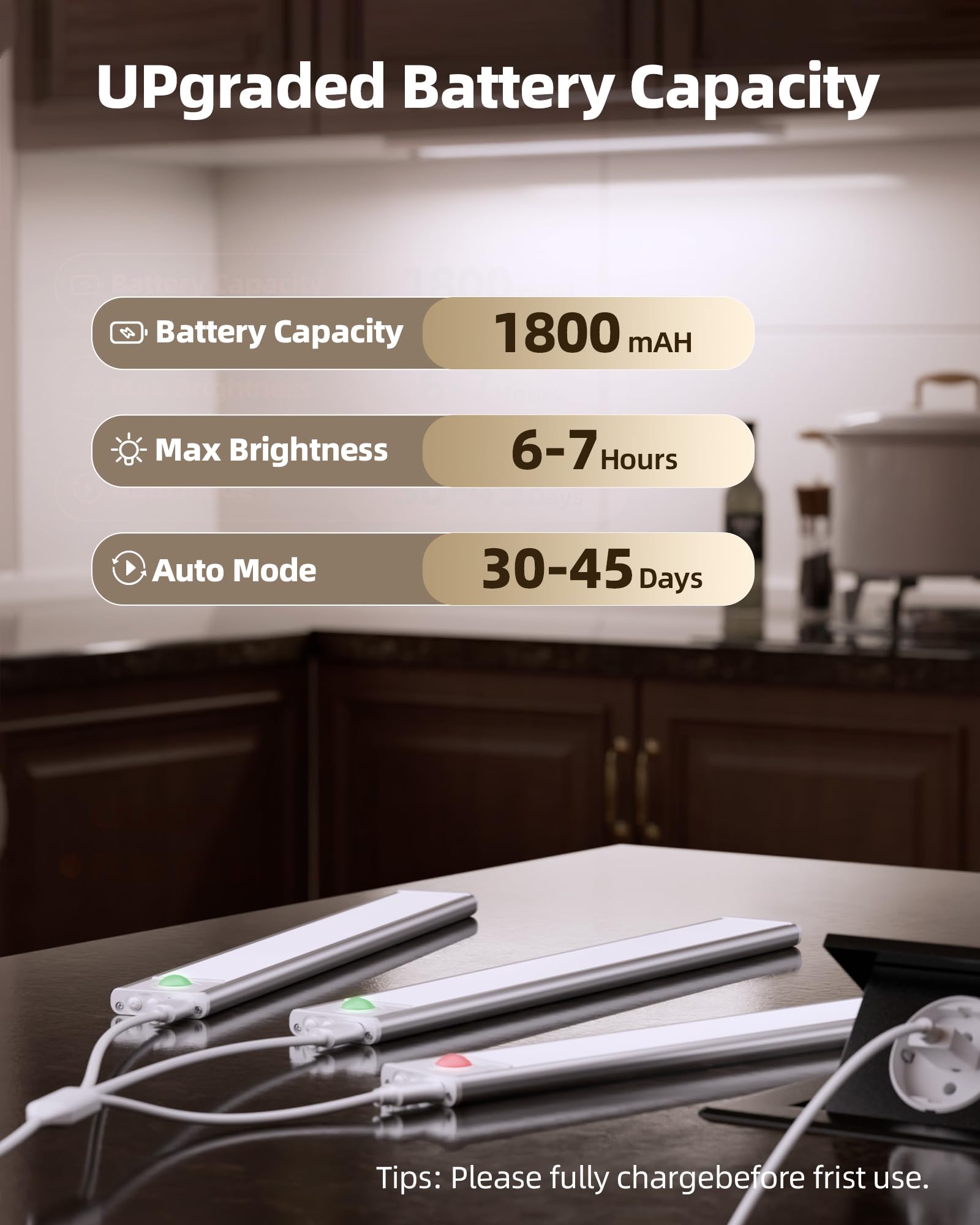 AMETHEUS LED Under Cabinet Lighting, 6 Pack Rechargeable Motion Sensor, Dimmable, 3 Color Temps, Wireless for Kitchen & Stairs
